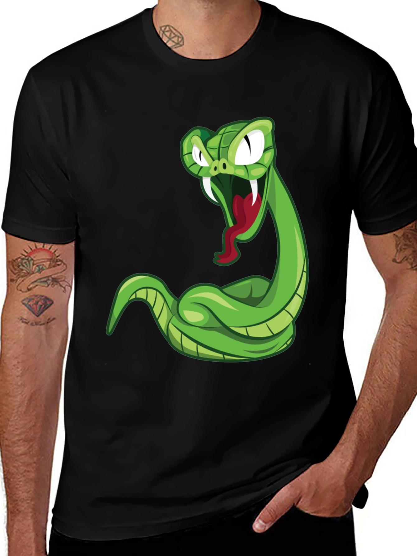 Variant 9 of Men's Black T-Shirt with Cartoon Snake Graphic