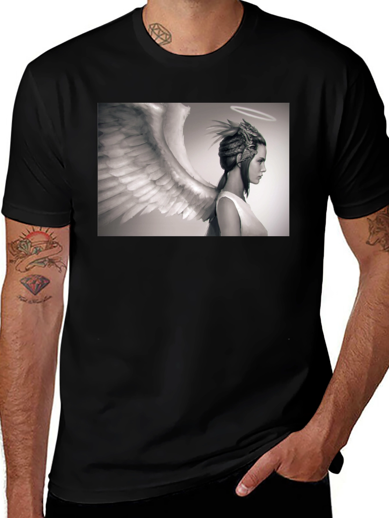 Variant 23 of Angel Wings Graphic Black T-Shirt