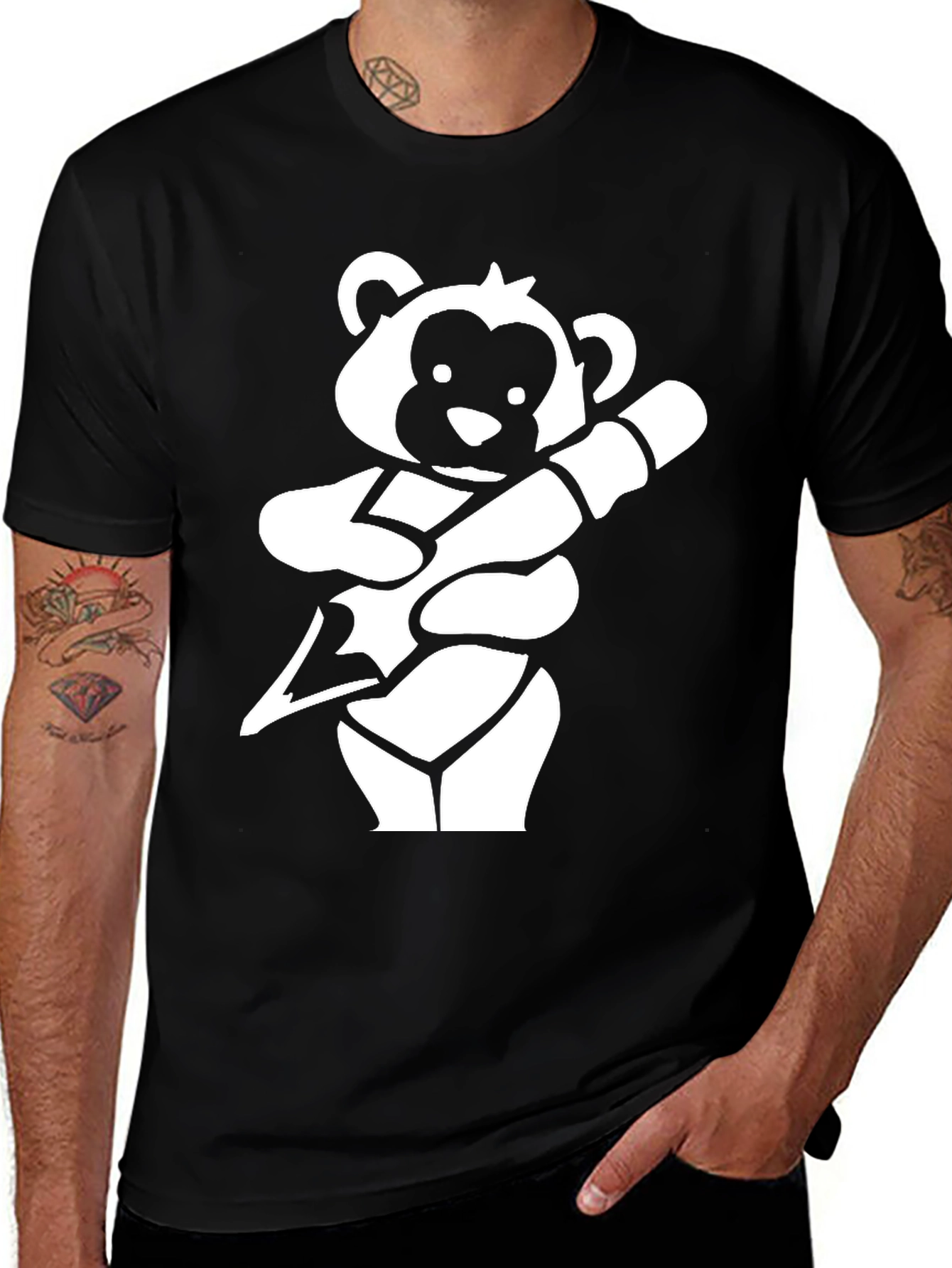 Variant 16 of Cool Bear with Pencil Graphic Tee - Black Cotton T-Shirt