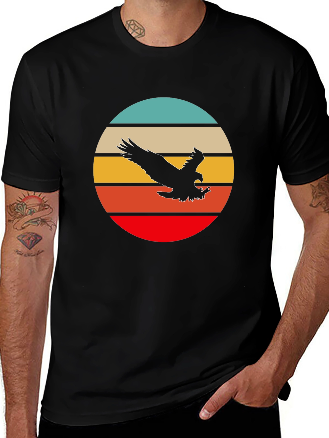 Variant 29 of Retro Eagle Sunset T-Shirt - Black