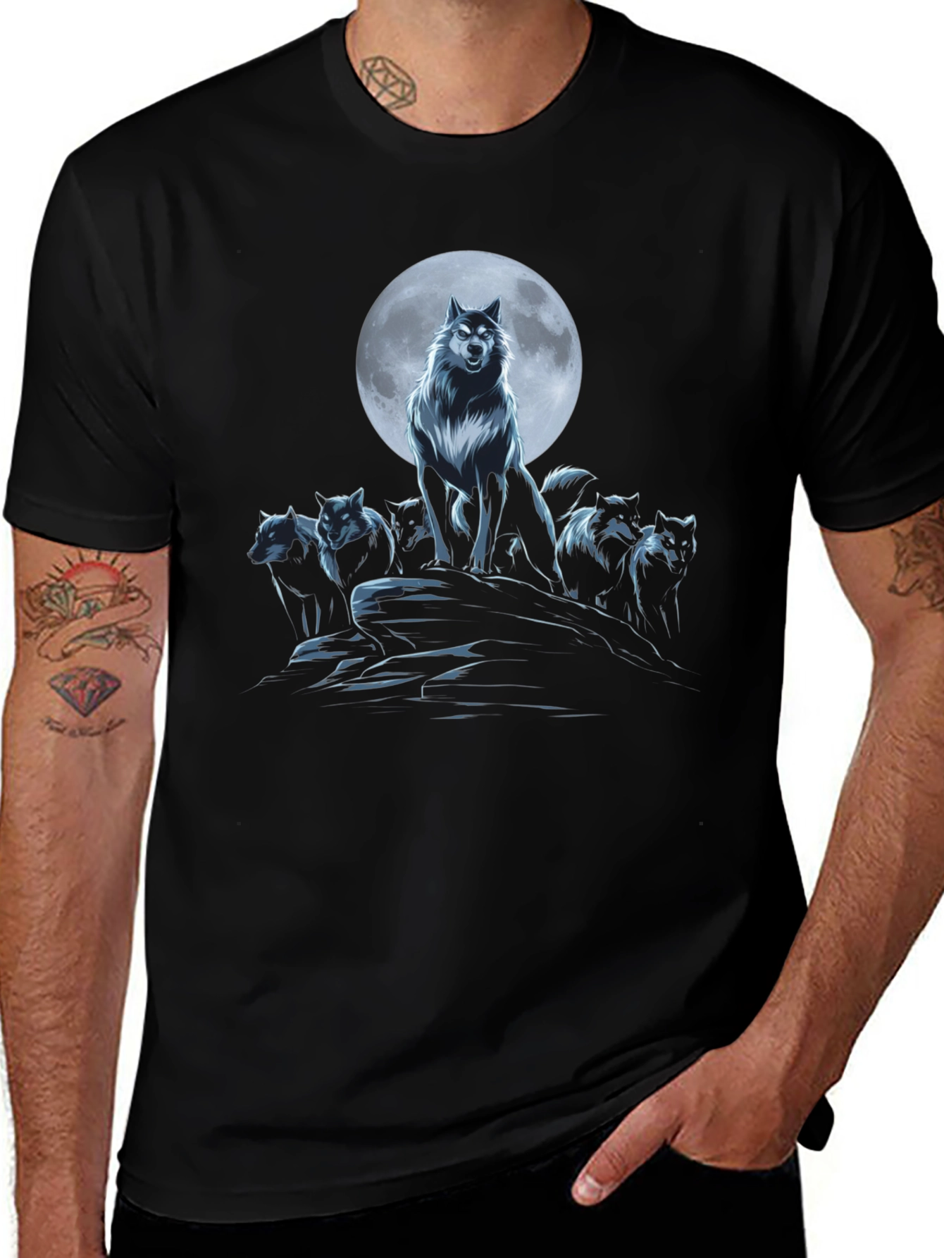 Variant 25 of Wolf Pack Moon Graphic T-Shirt - Black