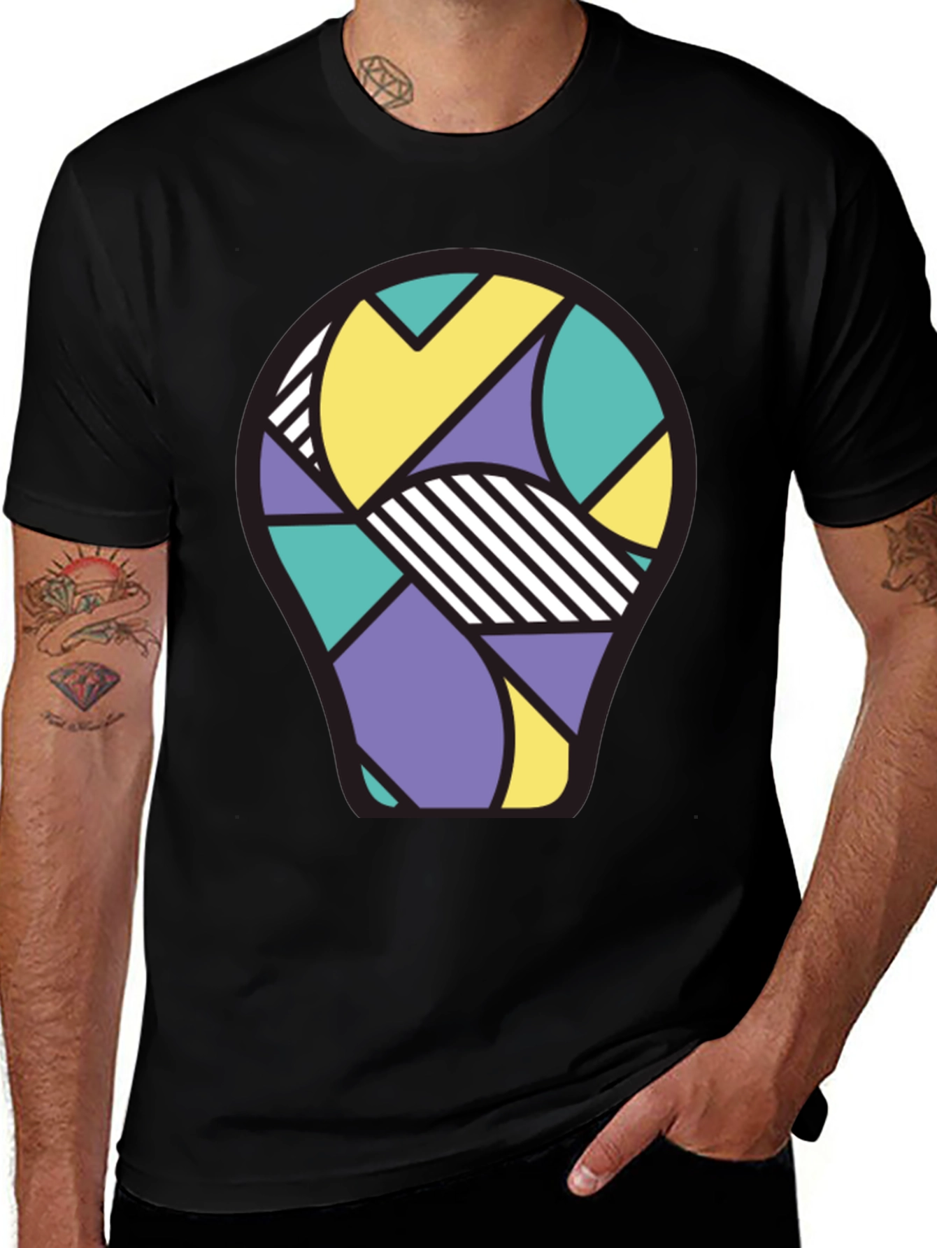 Variant 21 of Retro Geometric Graphic Tee - Black Cotton Blend