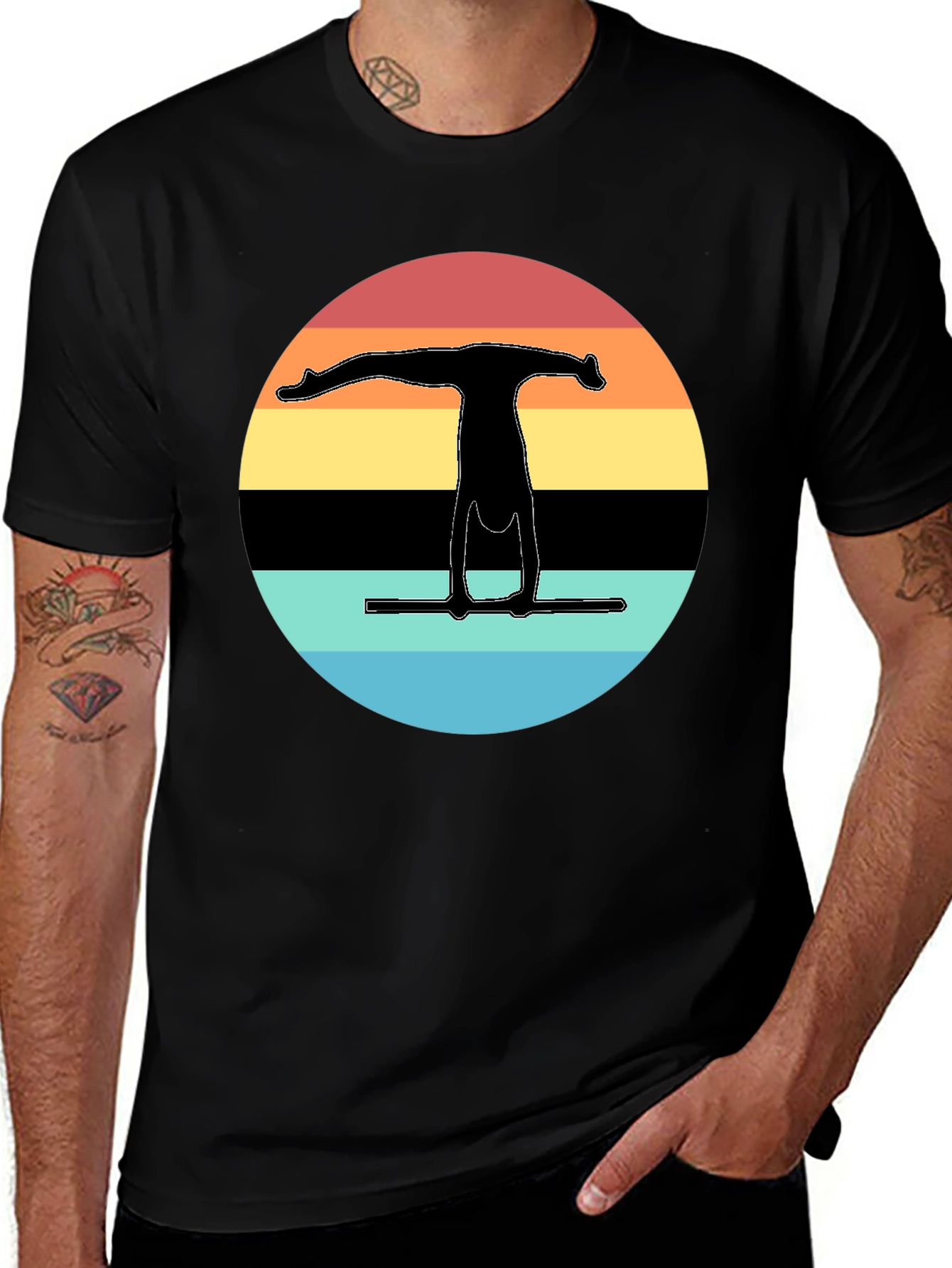Variant 7 of Gymnast Silhouette Sunset Graphic Tee - Black Cotton Blend