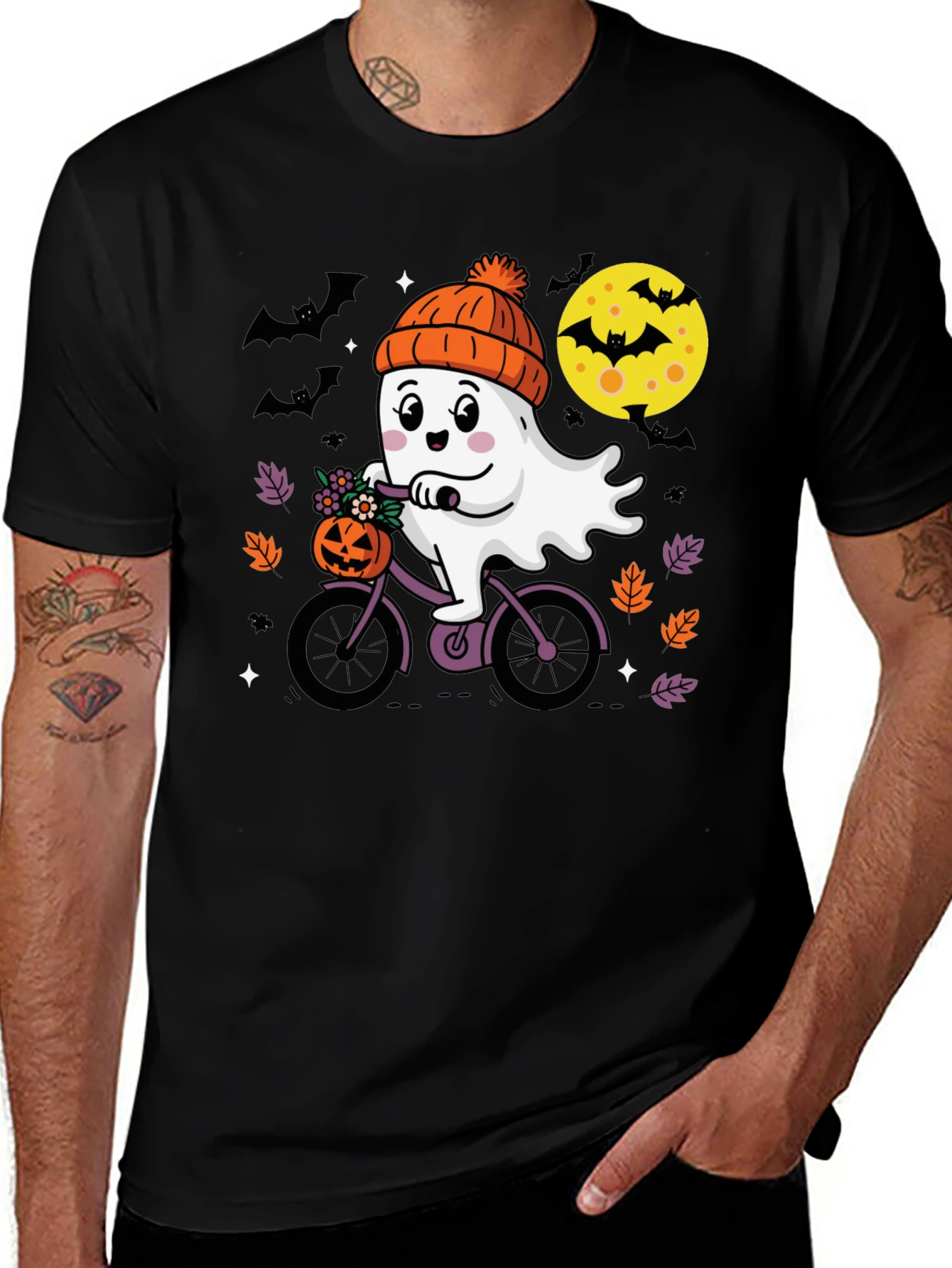 Ghost on Bike Halloween T-Shirt