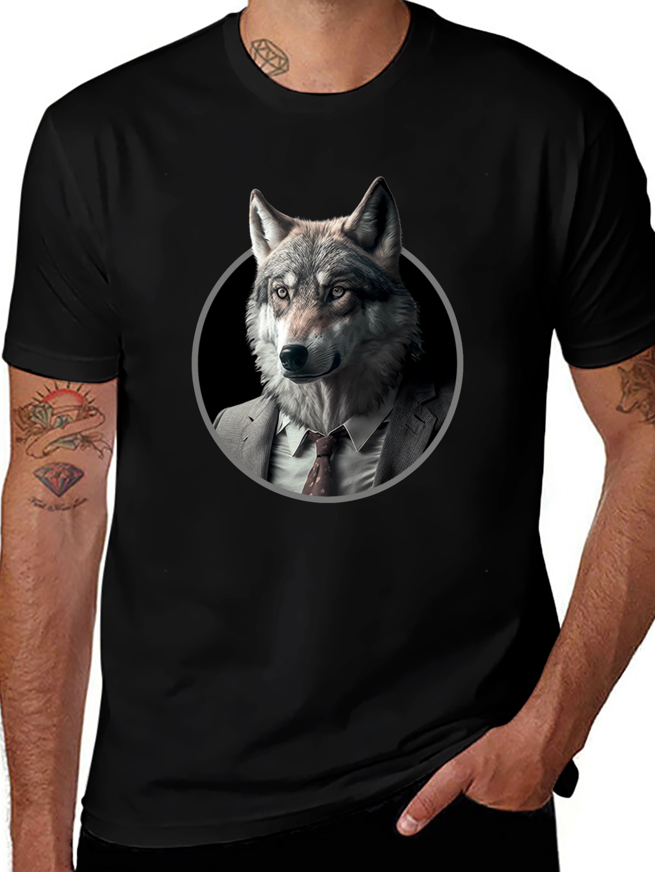 Variant 30 of Wolf in Suit Graphic T-Shirt - Mens