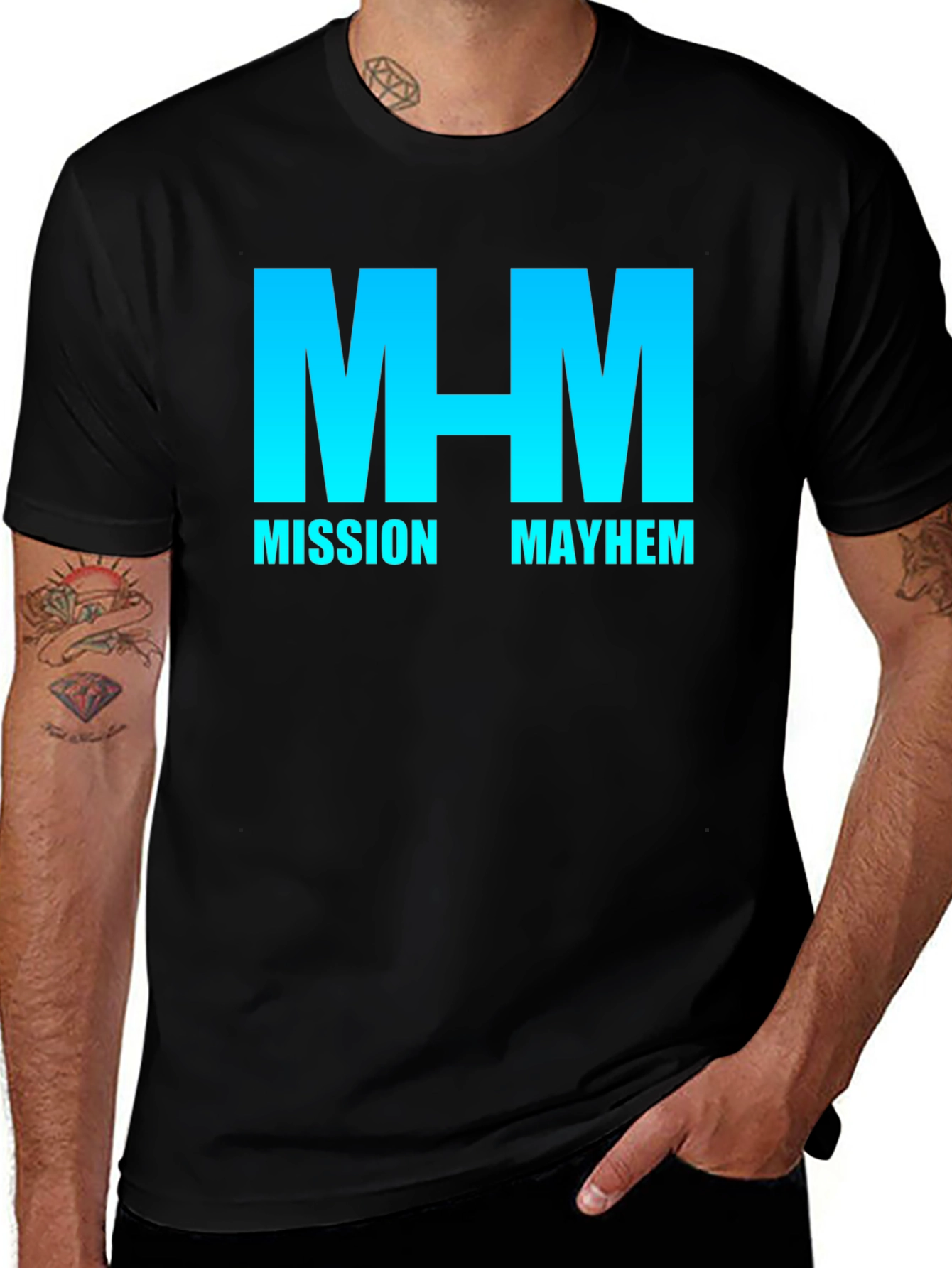 Variant 2 of Mission Mayhem Graphic T-Shirt - Cool Blue Gradient Design