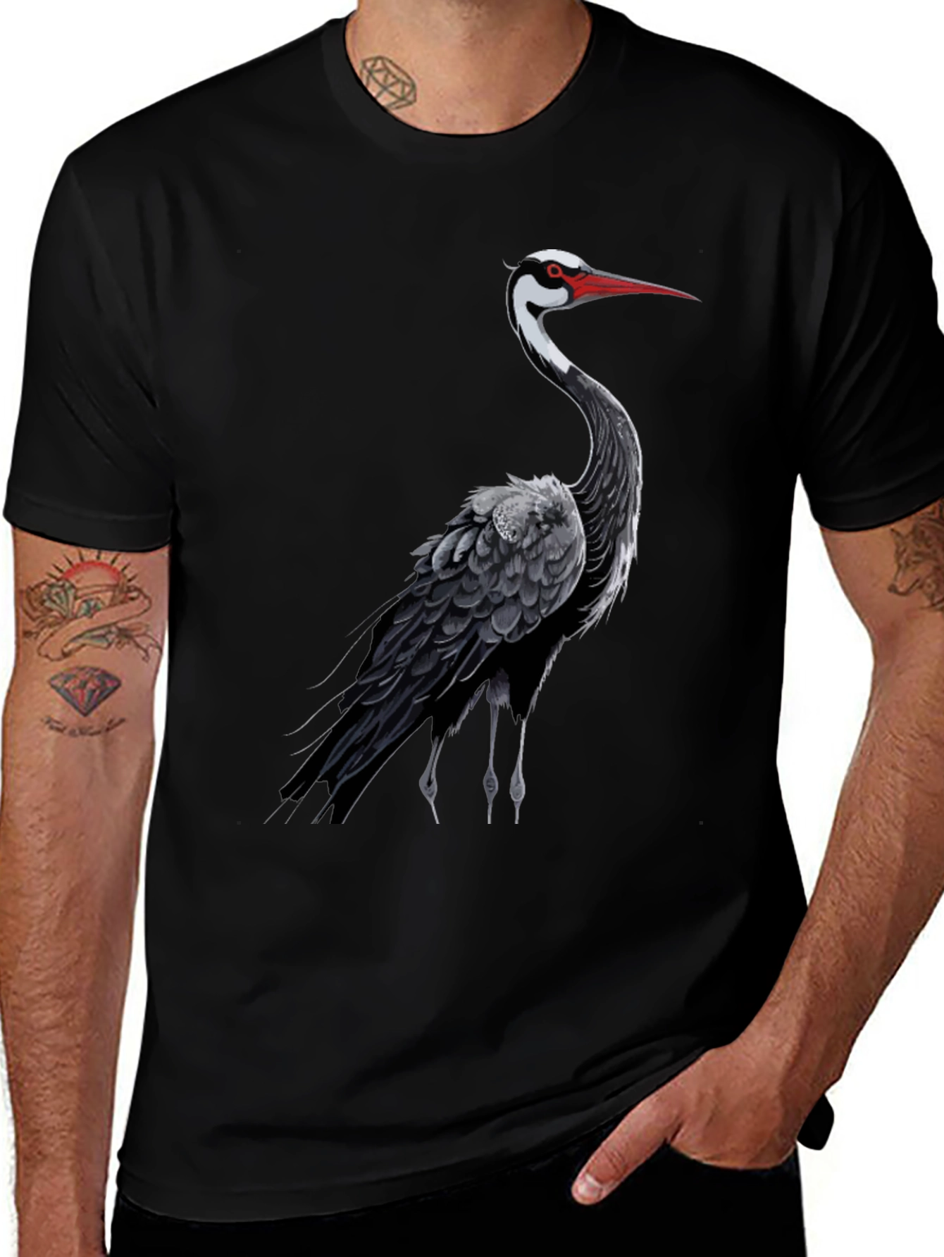 Variant 17 of Black Crane Graphic Tee - Stylish Menswear