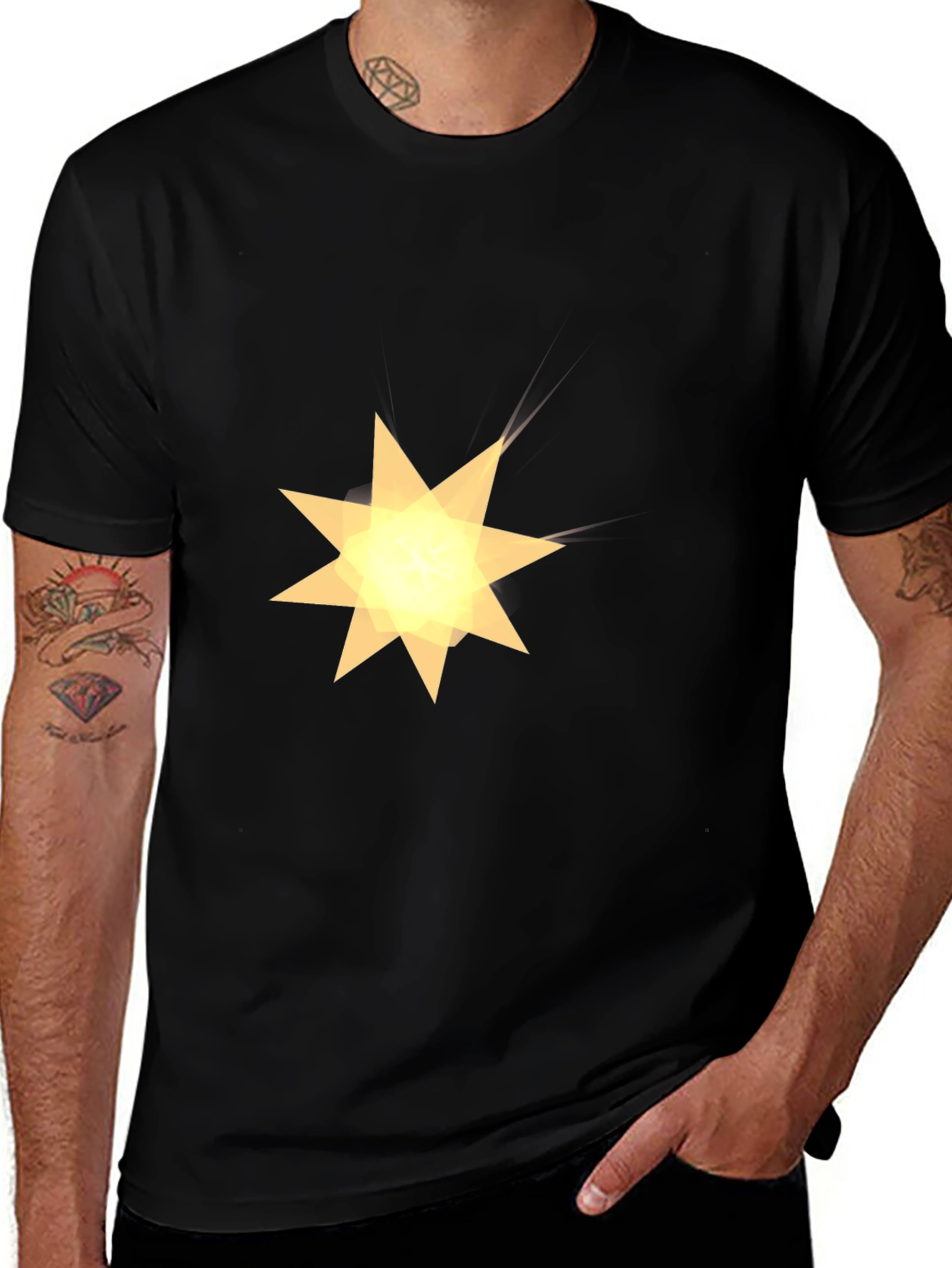 Variant 28 of Men's Black Graphic Tee - Geometric Star Design