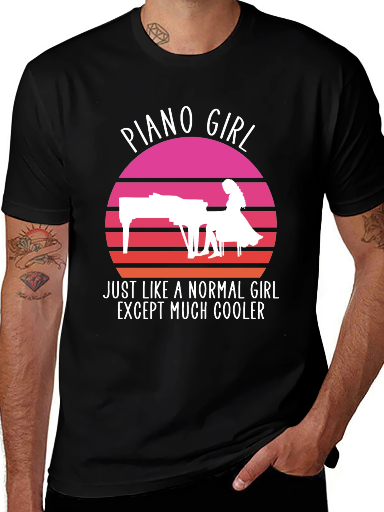 Variant 6 of Piano Girl Retro Sunset Graphic Tee