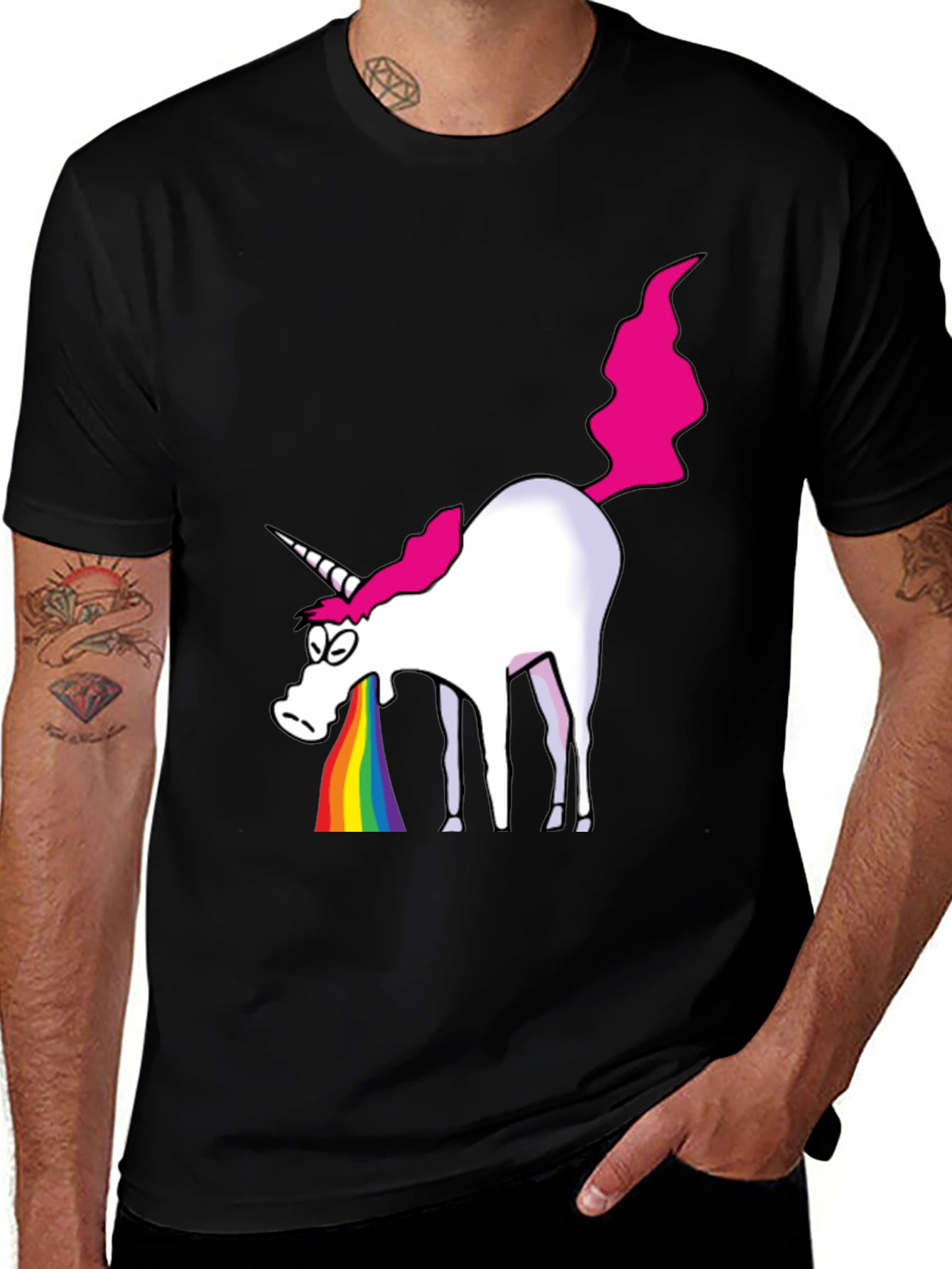 Variant 13 of Unicorn Rainbow Vomit Graphic T-Shirt - Black Cotton Tee