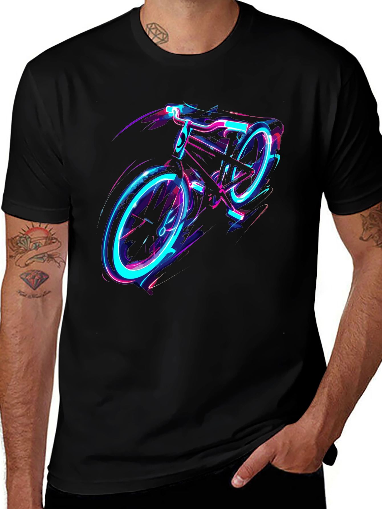 Variant 11 of Neon Bicycle Graphic Black T-Shirt
