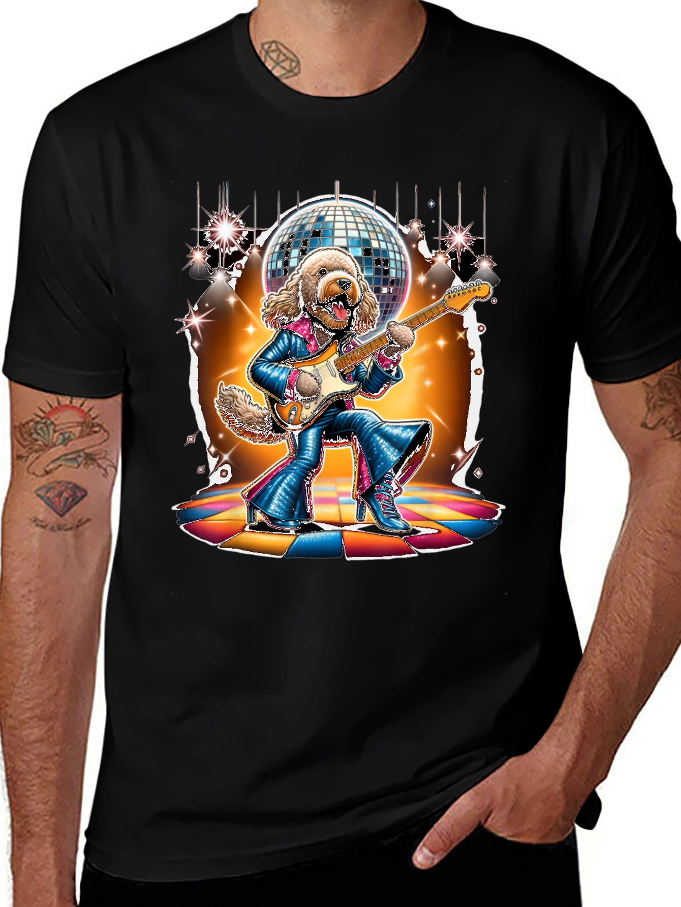 Disco Dog T-Shirt - Groovy Canine Guitarist
