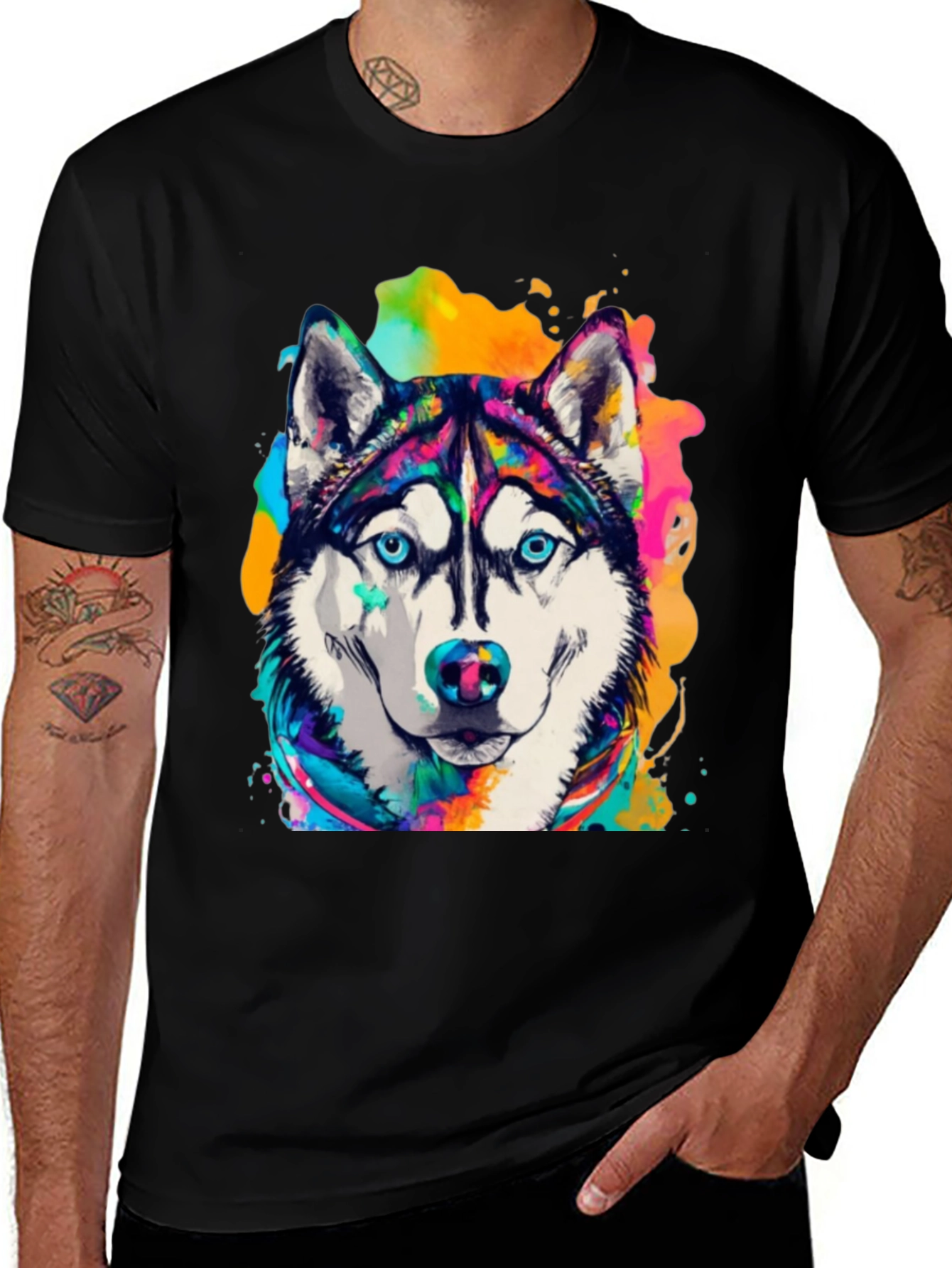 Variant 16 of Husky Dog Art T-Shirt - Vibrant Watercolor Design