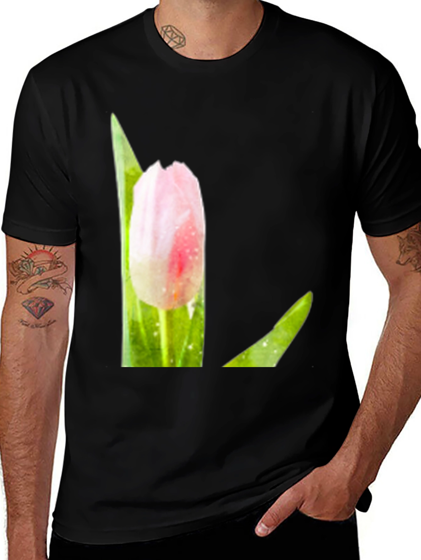 Variant 14 of Pink Tulip T-Shirt - Floral Graphic Tee