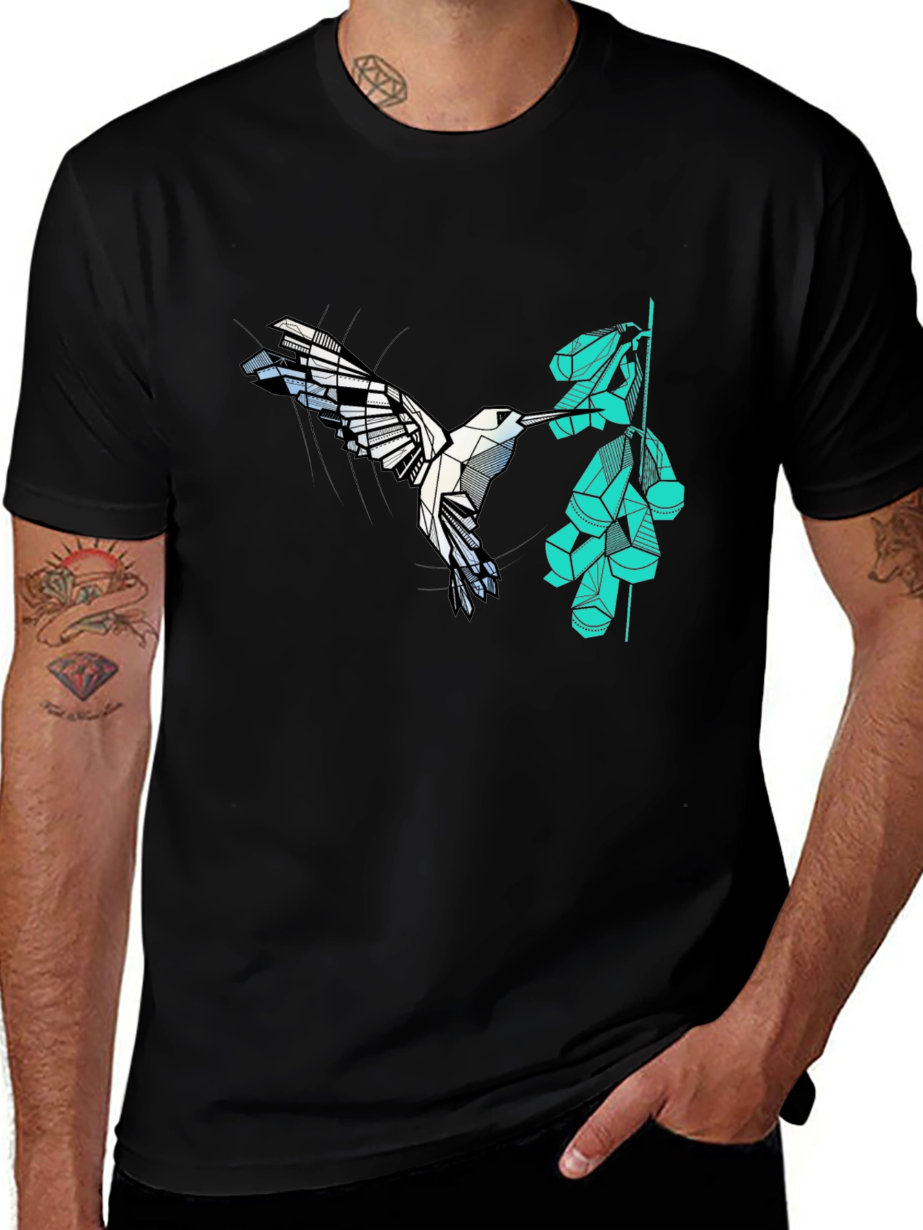 Variant 30 of Geometric Hummingbird Graphic T-Shirt - Men's Black Tee