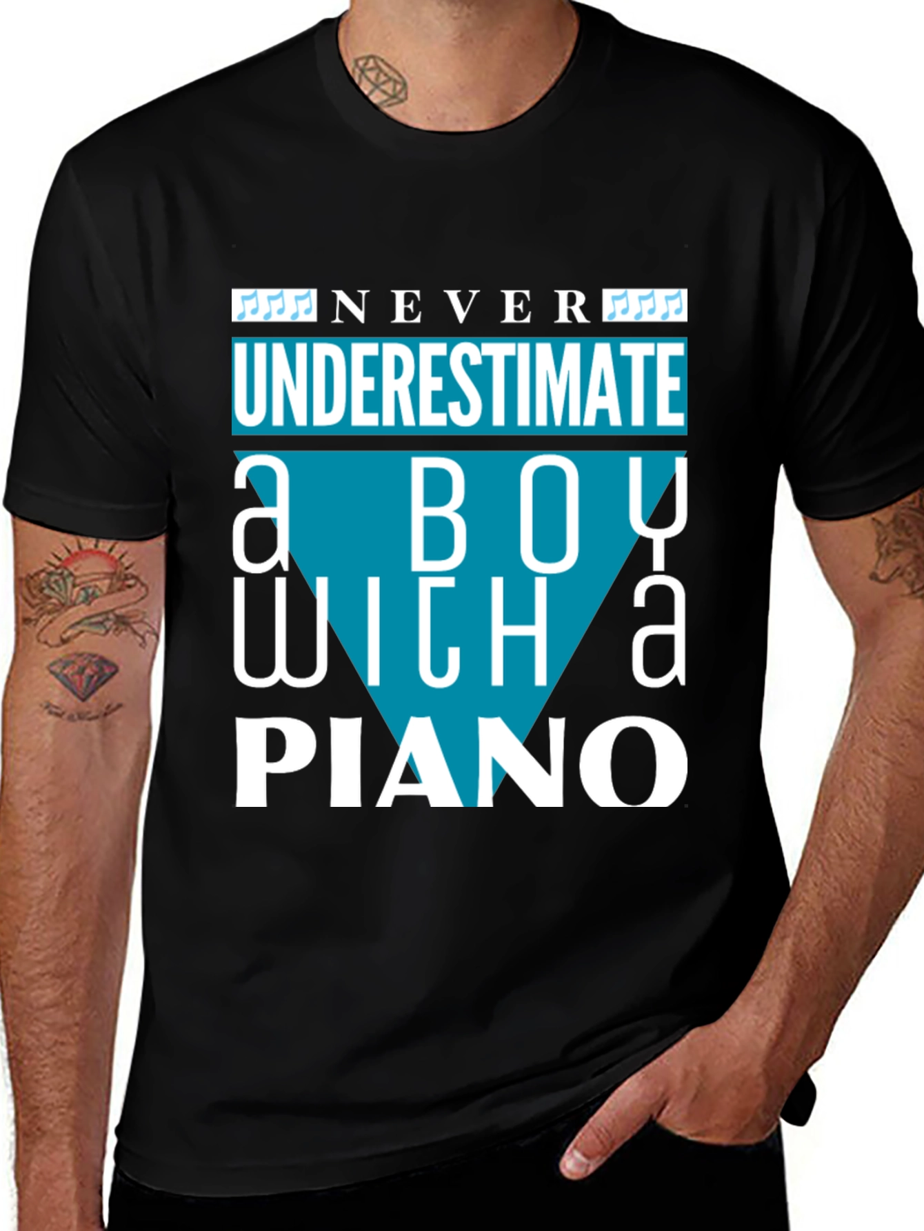 Variant 20 of Never Underestimate a Boy with a Piano T-Shirt
