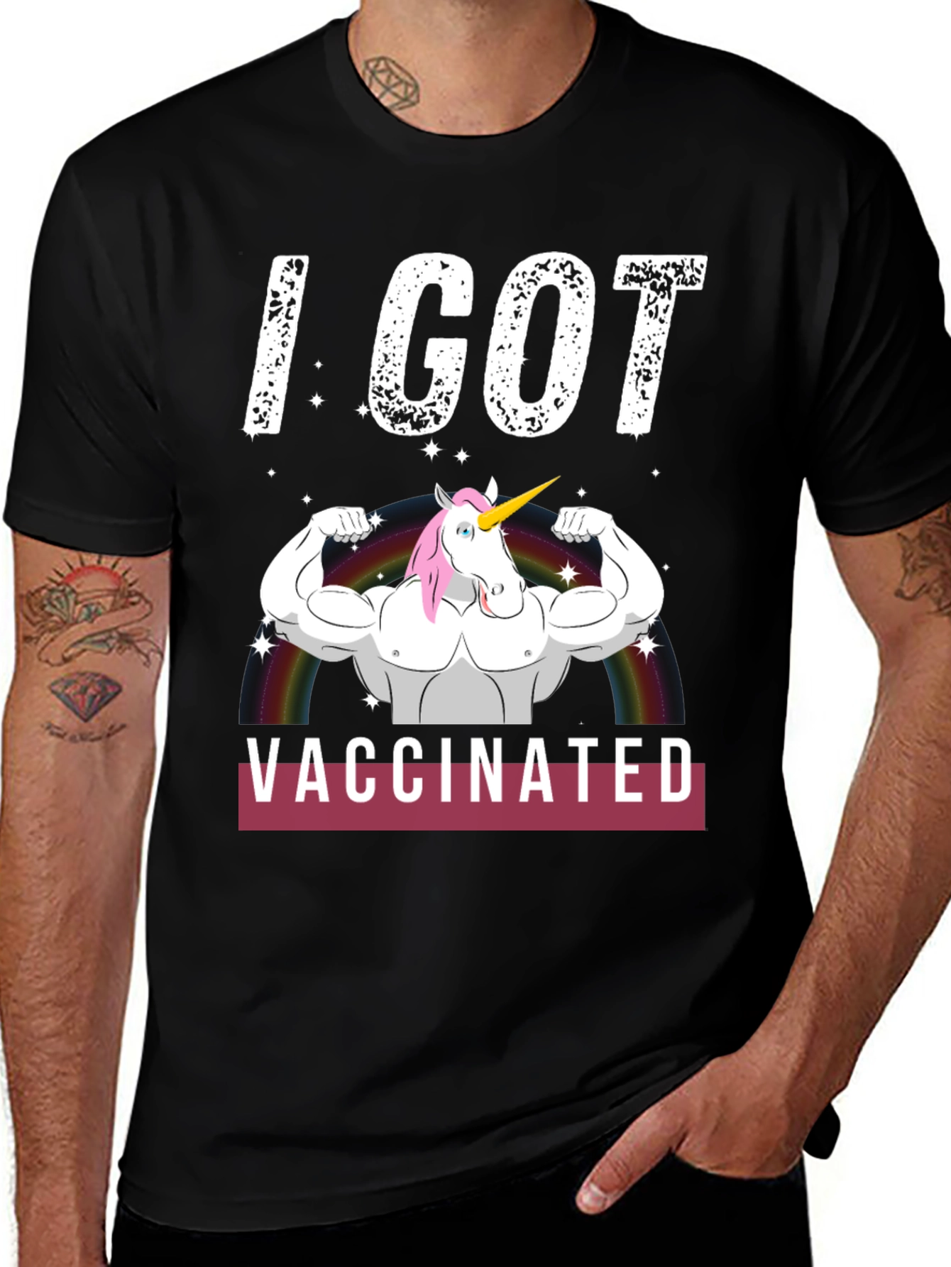 Variant 27 of I Got Vaccinated Unicorn Muscle T-Shirt