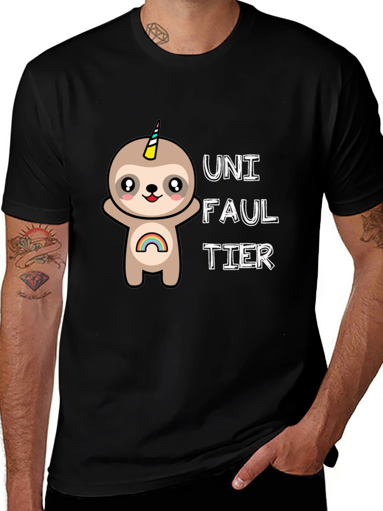 Variant 28 of Uni Faultier Black T-Shirt Cute Sloth Unicorn Tee