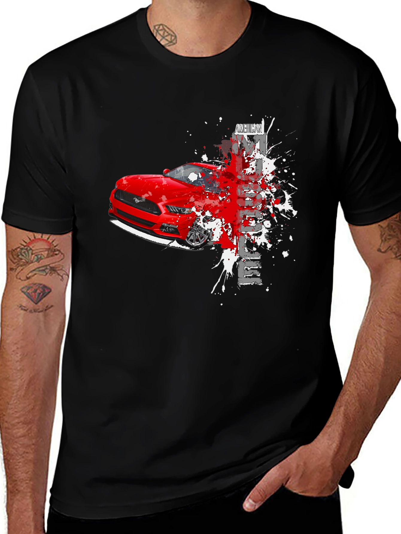 Mustang Graphic Tee - Men's Black Cotton T-Shirt