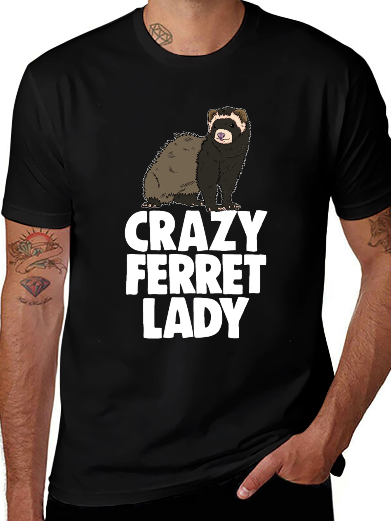Variant 17 of Crazy Ferret Lady T-Shirt - Black