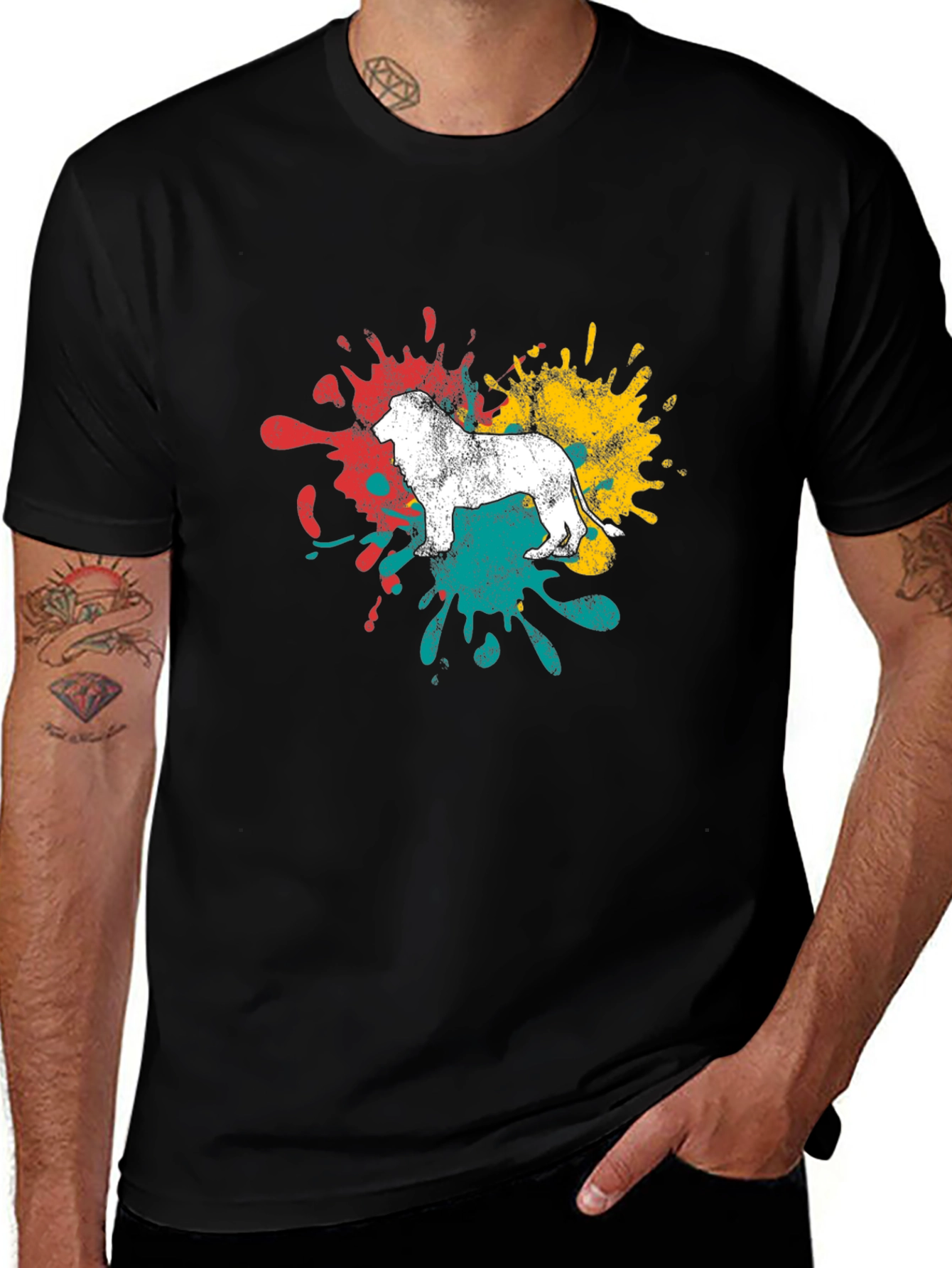 Variant 28 of Lion Paint Splash Graphic Tee - Black Cotton Blend