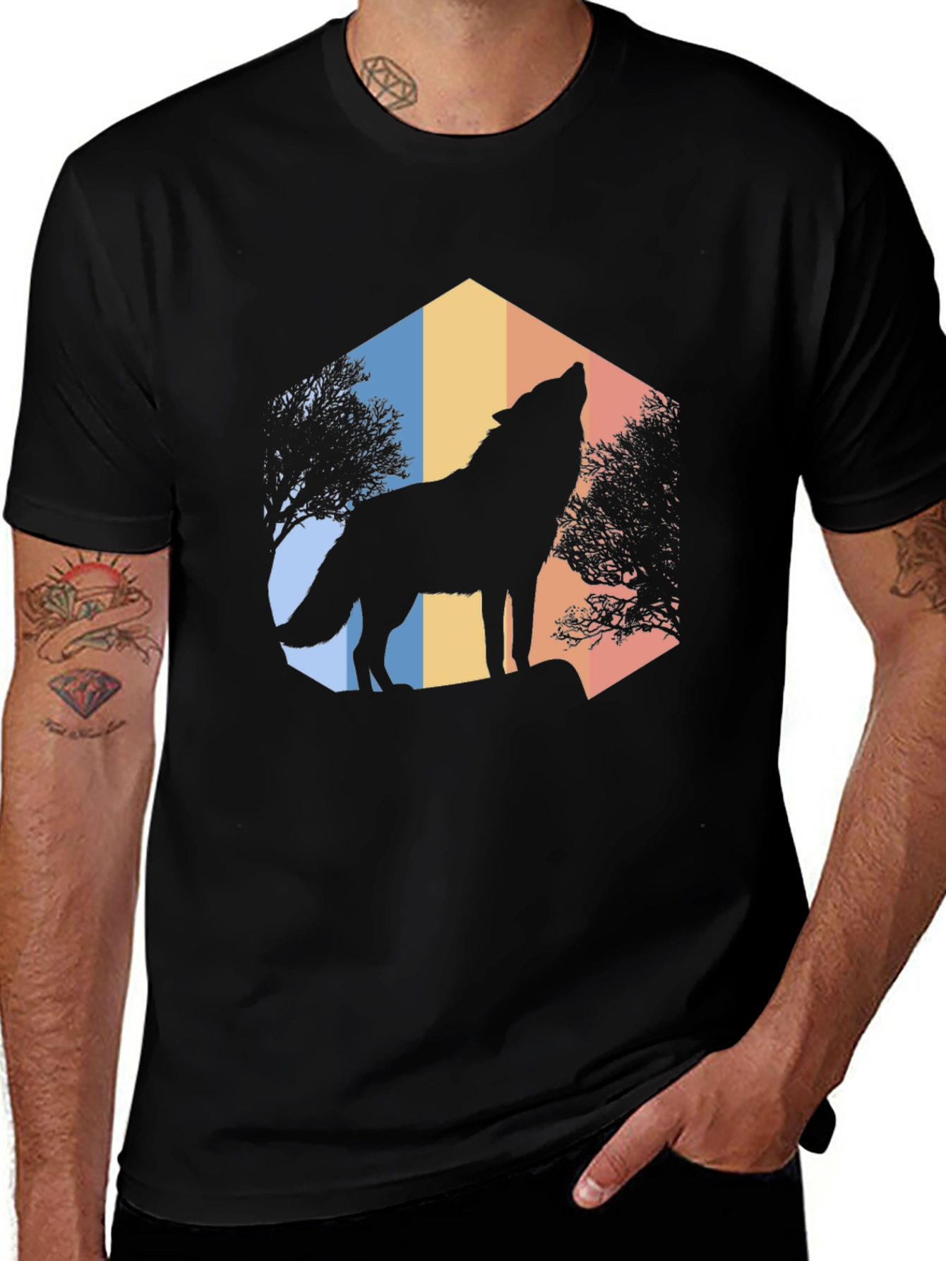 Variant 2 of Wolf Silhouette Graphic Tee - Retro Style