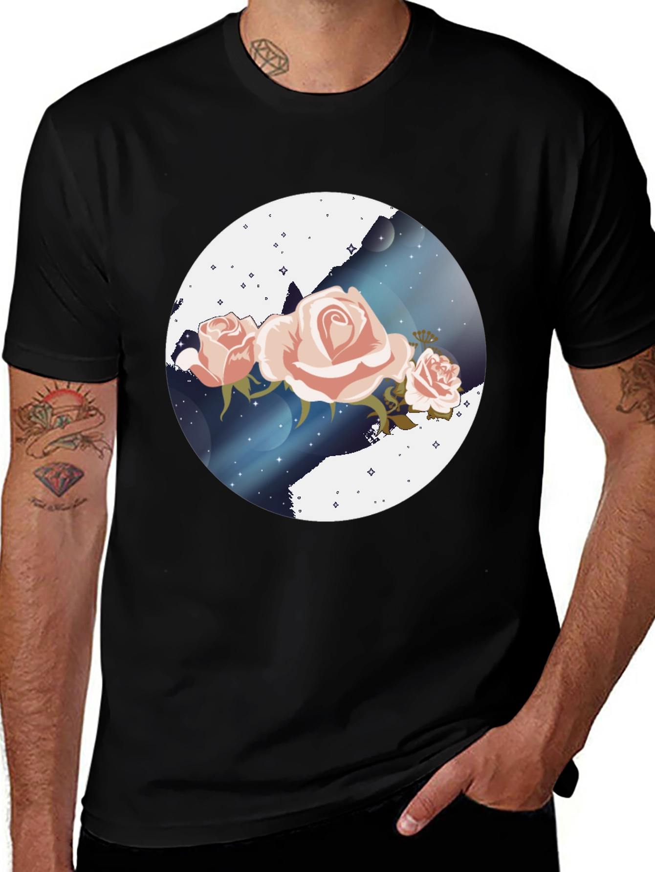 Variant 16 of Floral Galaxy Tee - Stylish Black Cotton T-Shirt