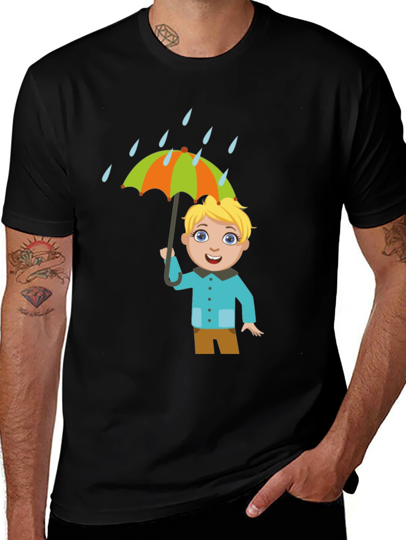 Variant 6 of Cartoon Boy Umbrella Black T-Shirt