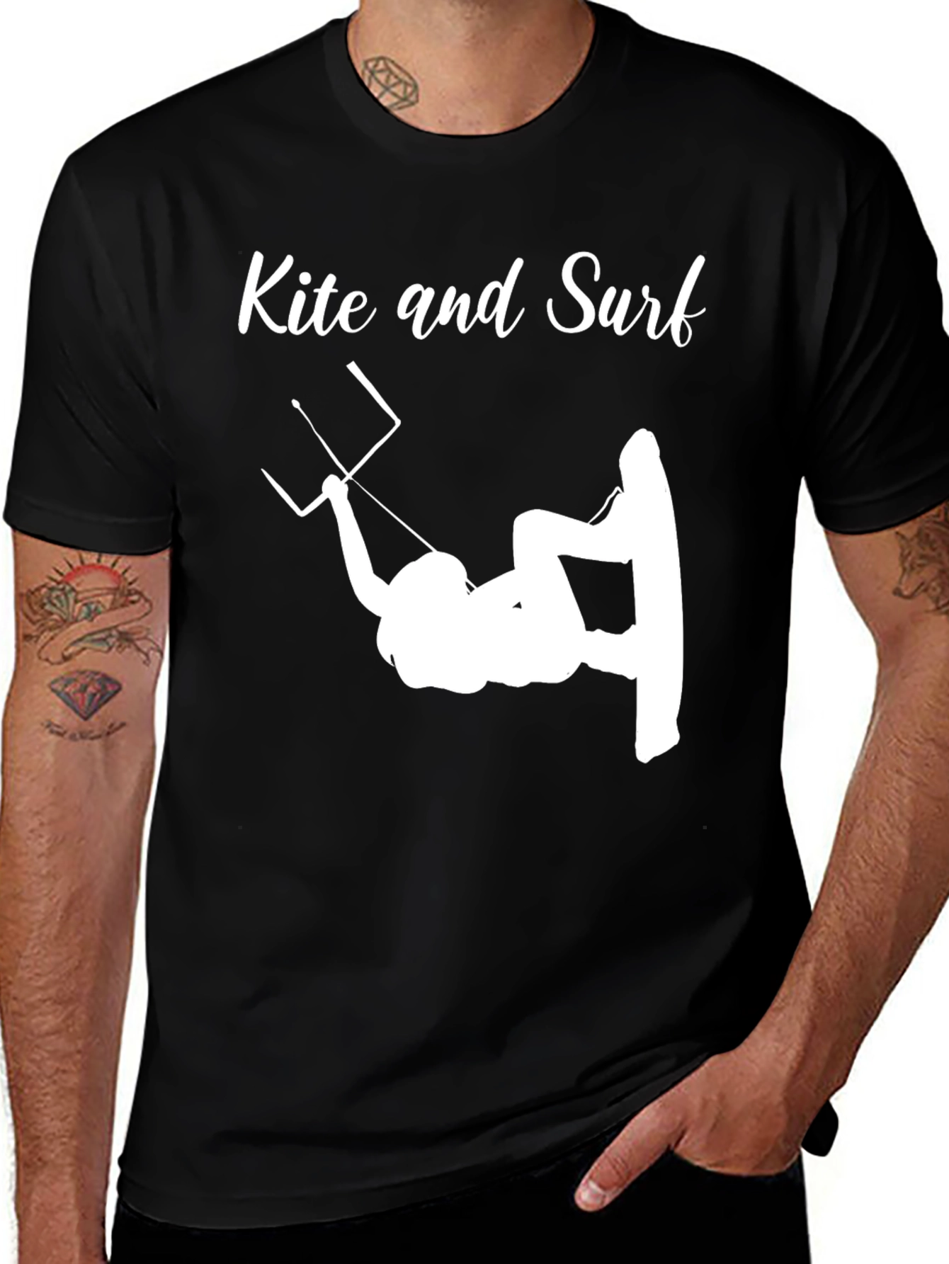 Kite and Surf Graphic Tee - Stylish Black T-Shirt