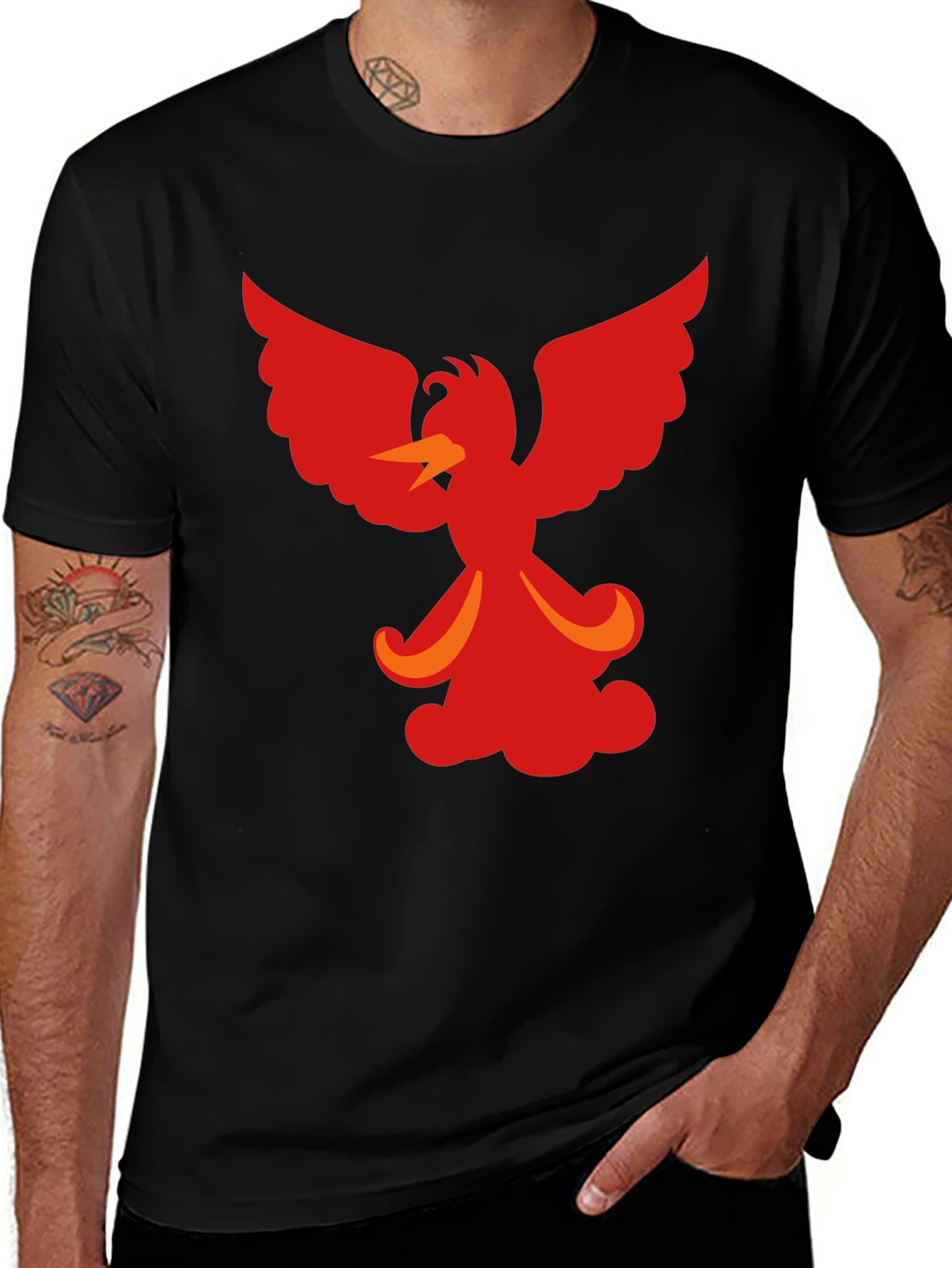 Variant 4 of Fiery Phoenix Graphic Tee - Black Cotton Blend