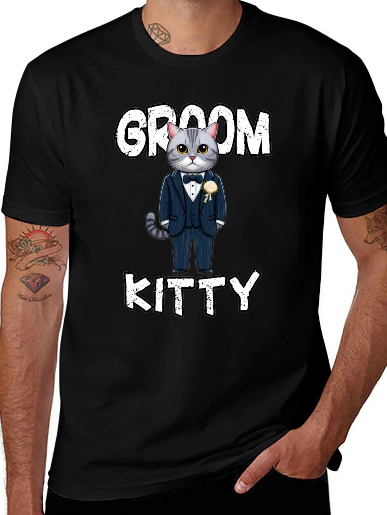 Black Groom Kitty T-Shirt - Cat Wedding Apparel main image
