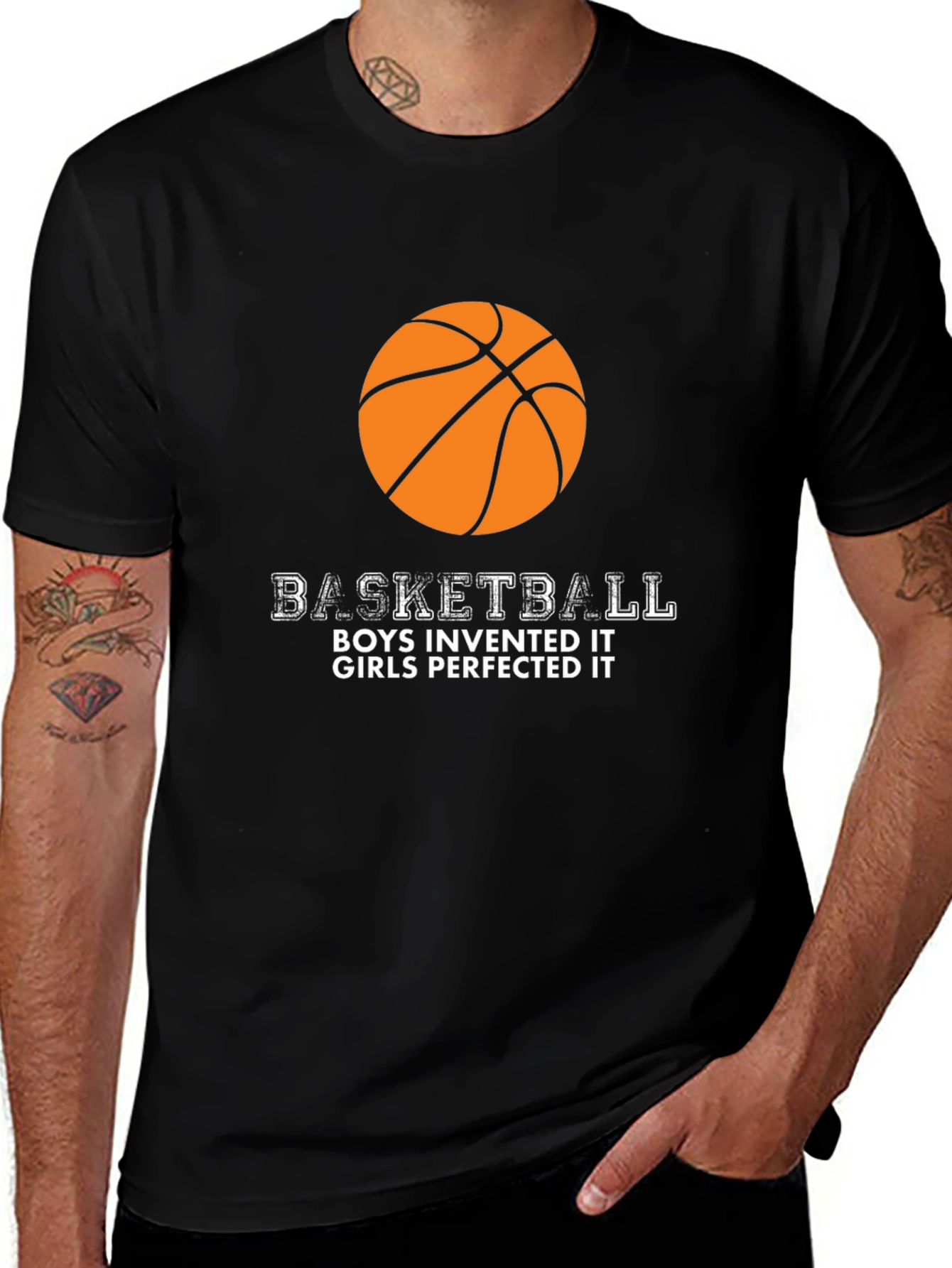 Variant 28 of Basketball Boys Invented Girls Perfected Black T-Shirt
