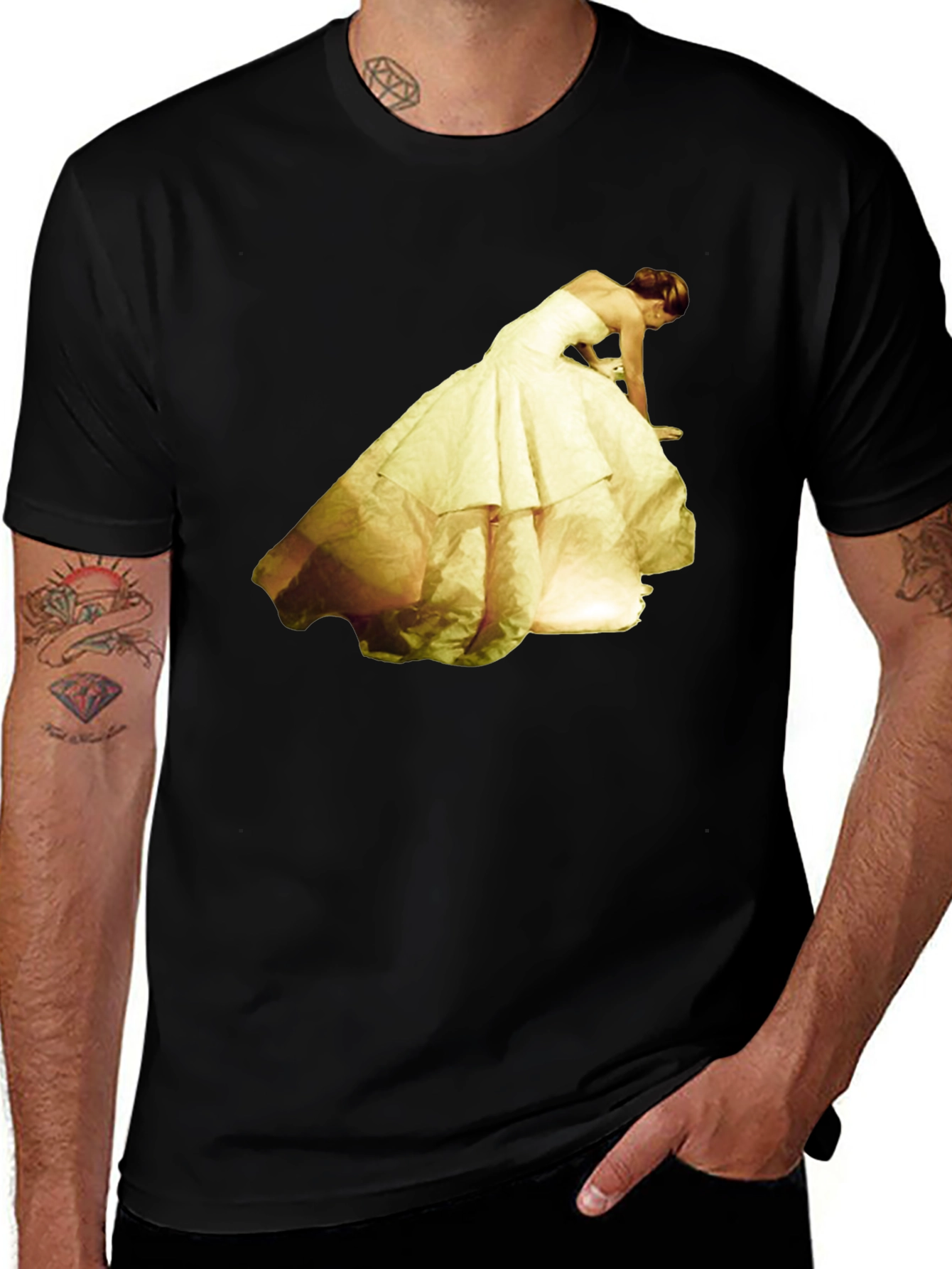 Variant 9 of Black T-Shirt with Yellow Dress Graphic Tee
