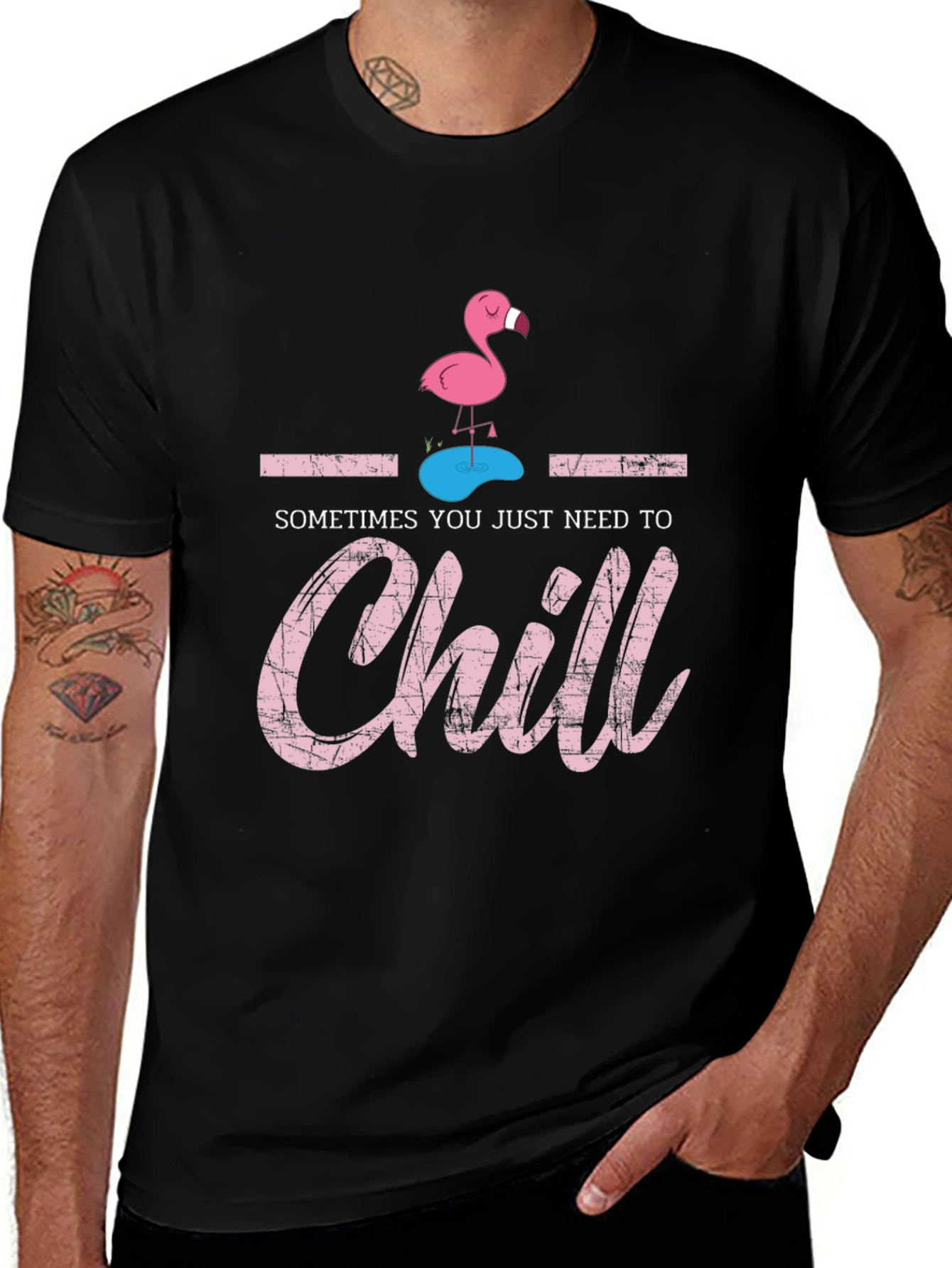 Variant 17 of Chill Flamingo Graphic Tee - Black