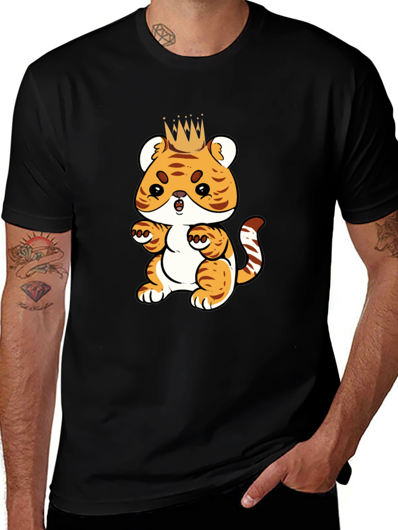 Variant 10 of Cute Cartoon Tiger King Black T-Shirt