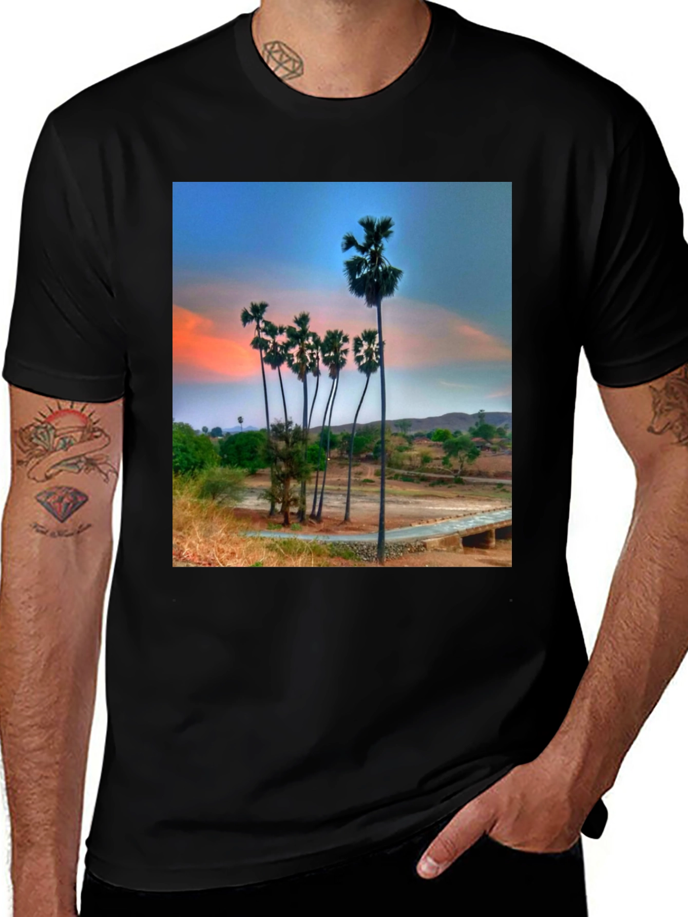 Variant 21 of Palm Tree Sunset Graphic Tee - Nature Inspired Style