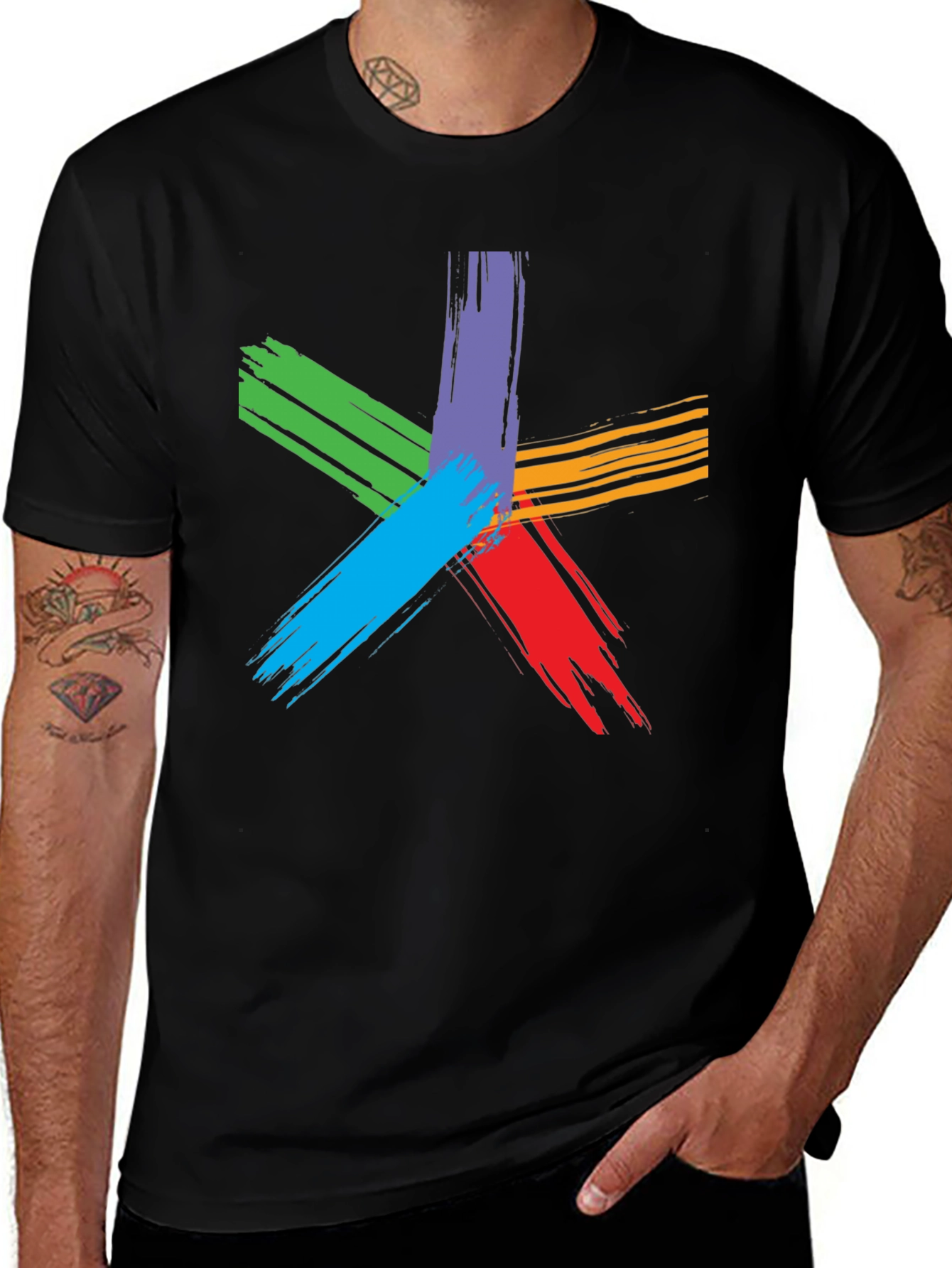 Variant 5 of Colorful Brush Stroke Graphic Tee - Black Casual T-Shirt
