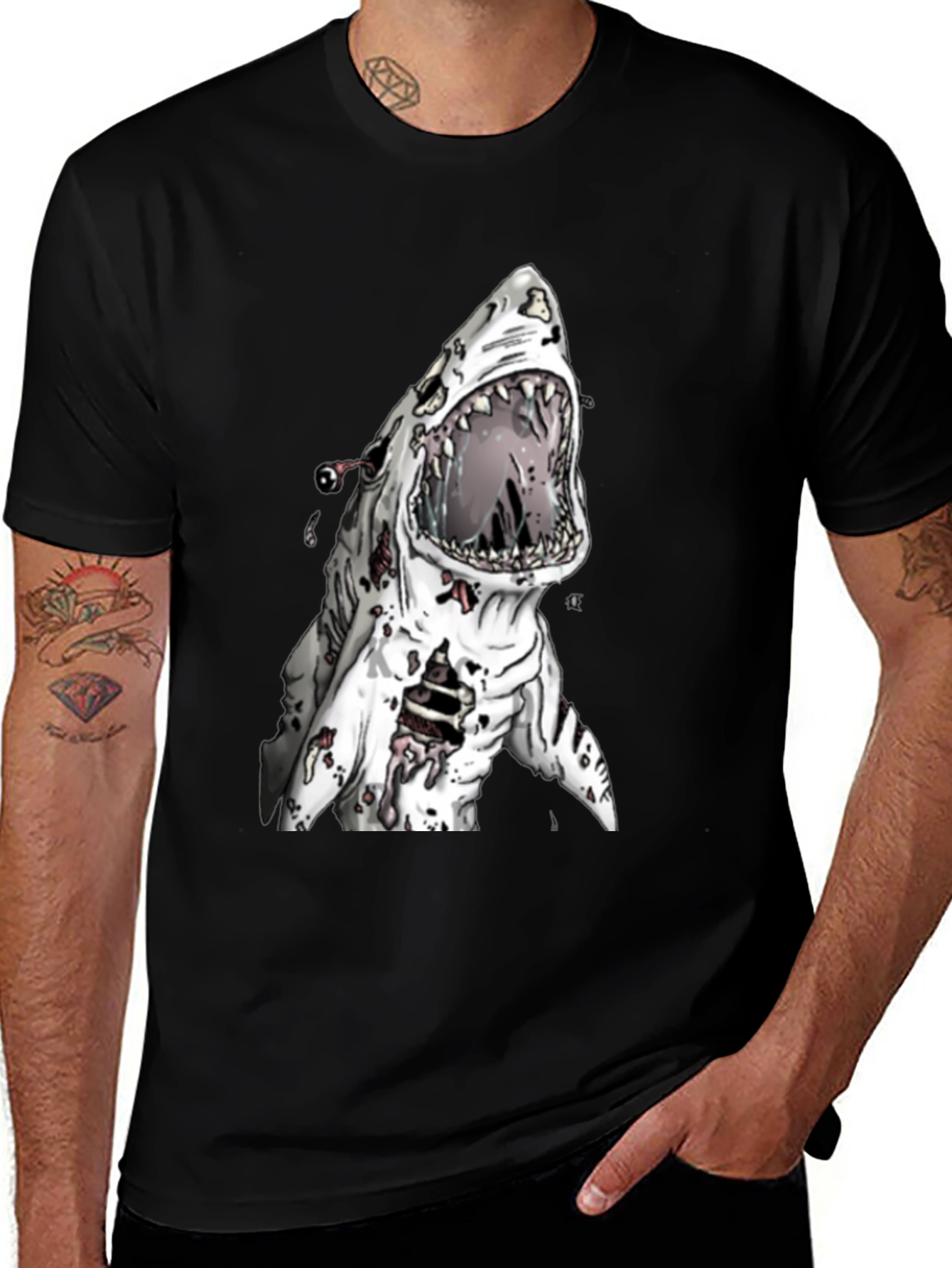 Variant 21 of Zombie Shark Graphic Tee - Men's Black T-Shirt