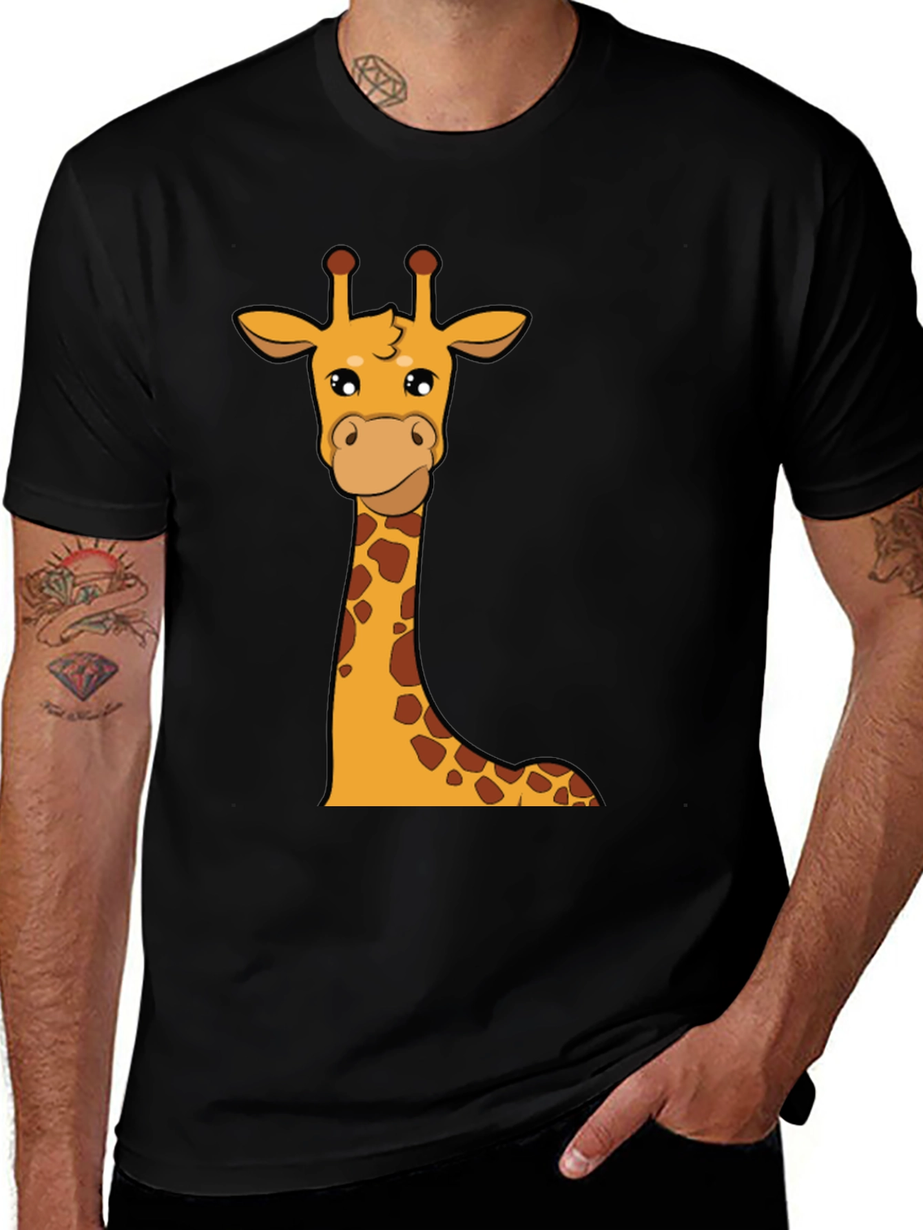Variant 14 of Giraffe Graphic Tee - Black Cotton Crew Neck T-Shirt