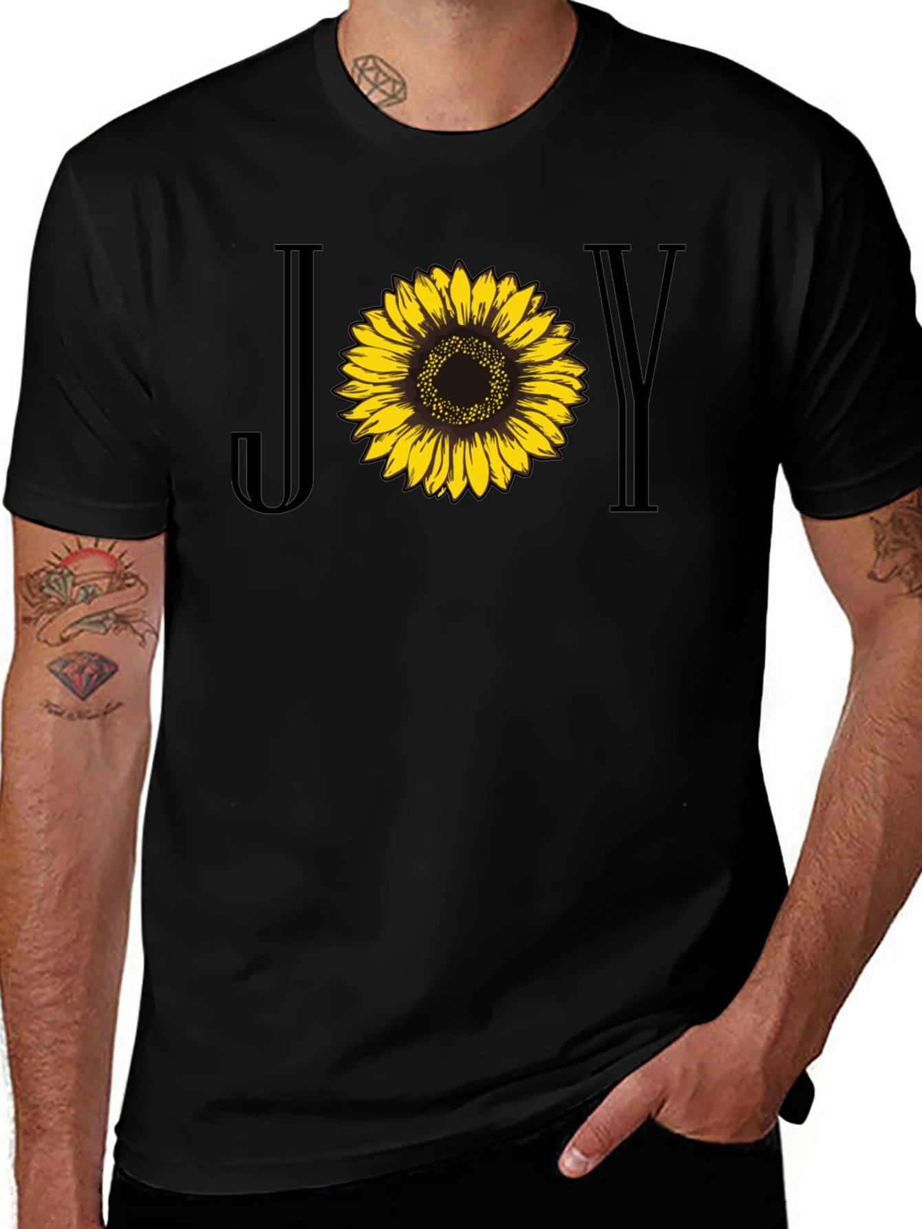 Variant 17 of Joy Sunflower Graphic Tee - Black Cotton Blend