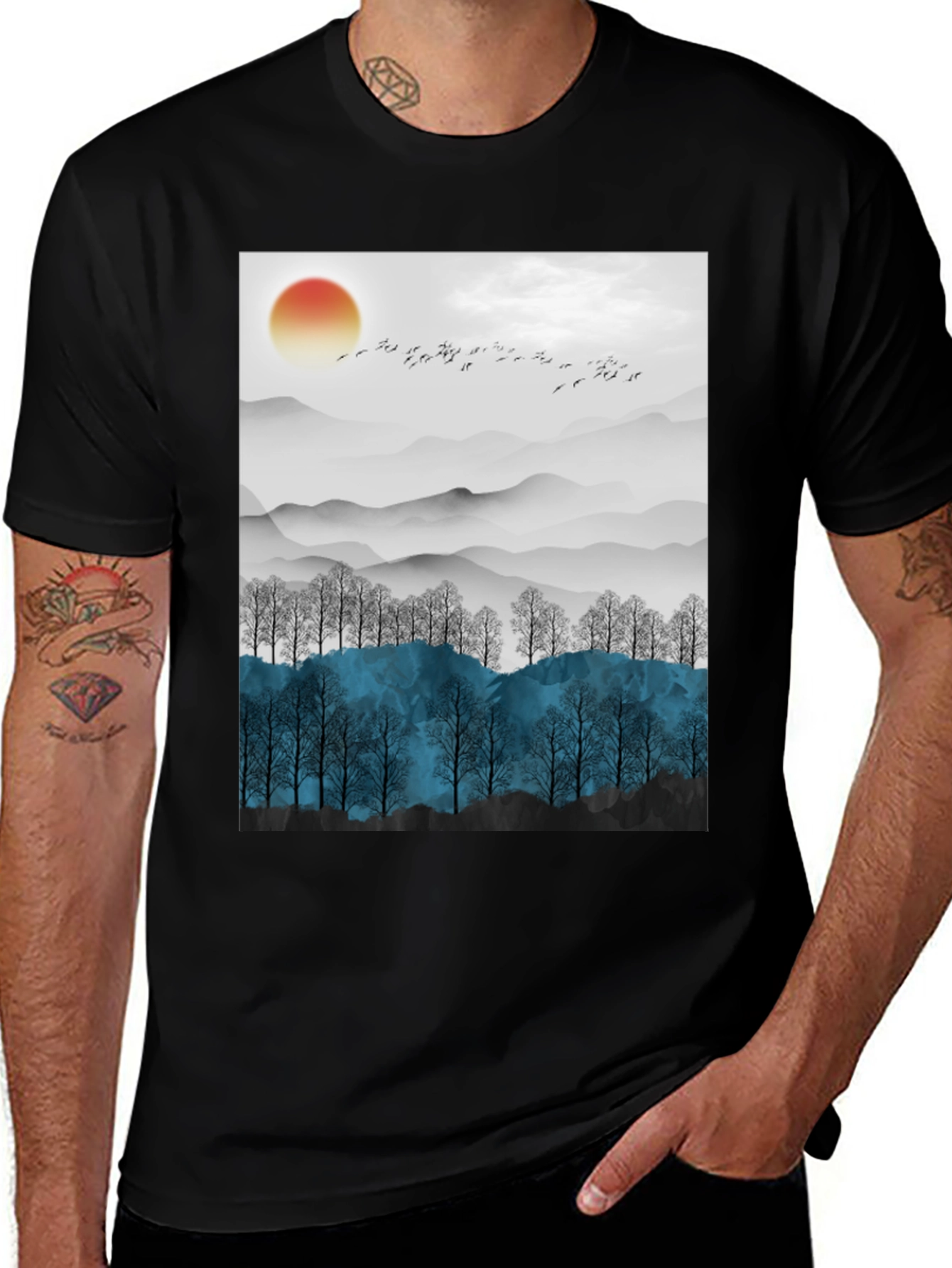 Variant 15 of Nature Scene Graphic Tee - Men's Black T-Shirt