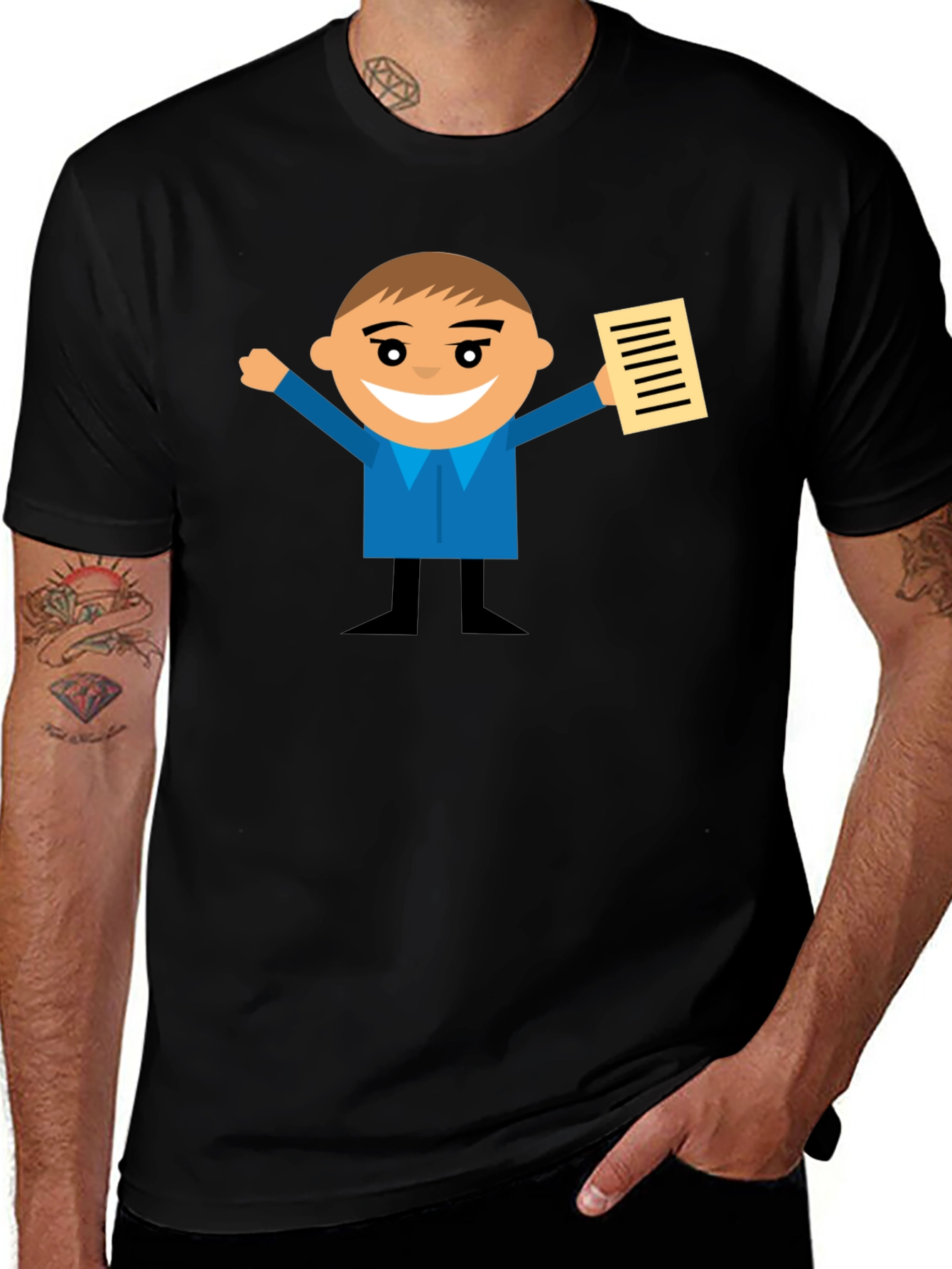 Variant 28 of Cartoon Man Holding Document Black T-Shirt