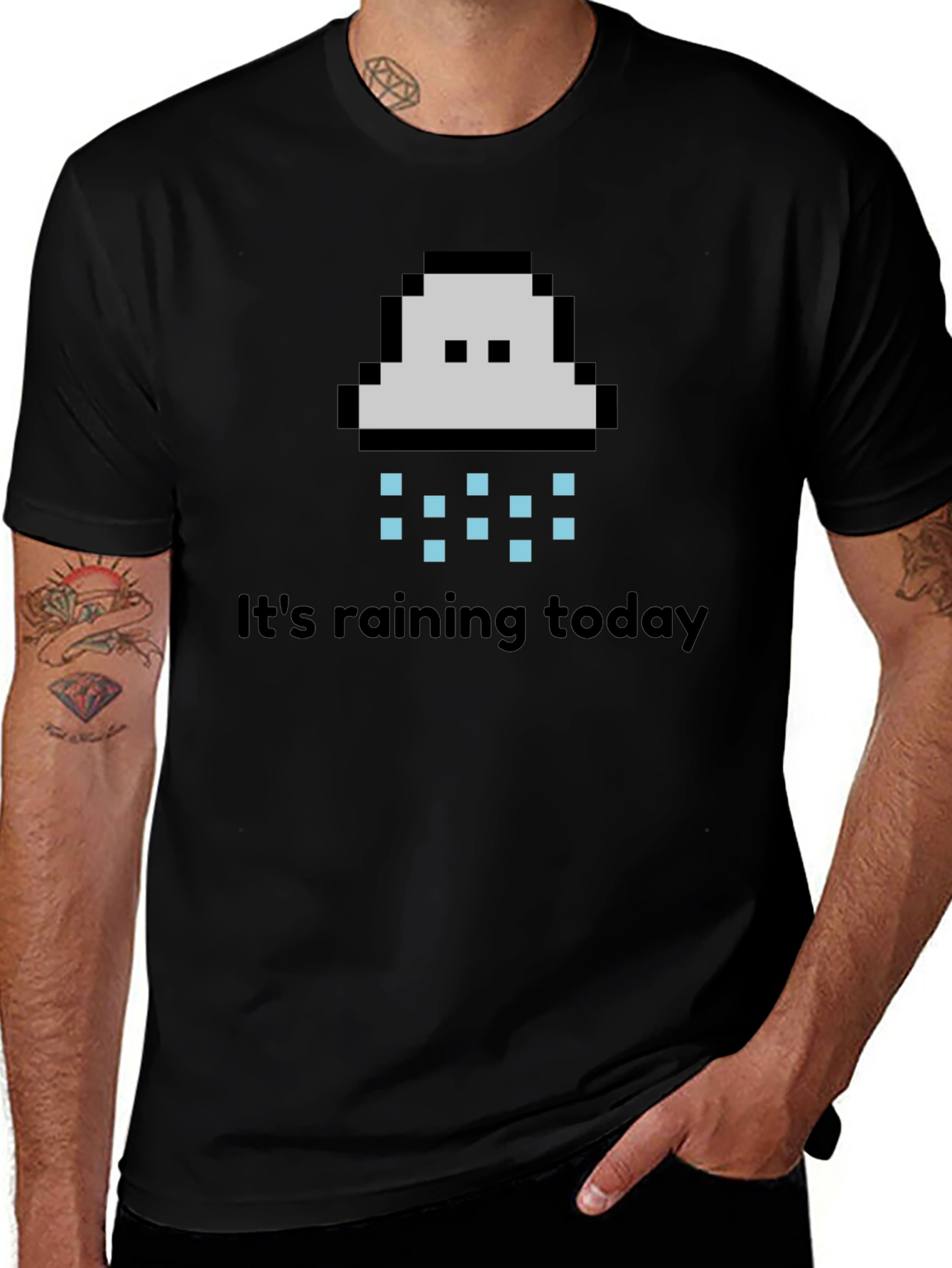 Variant 5 of It's Raining Today T-Shirt - Pixel Cloud Design