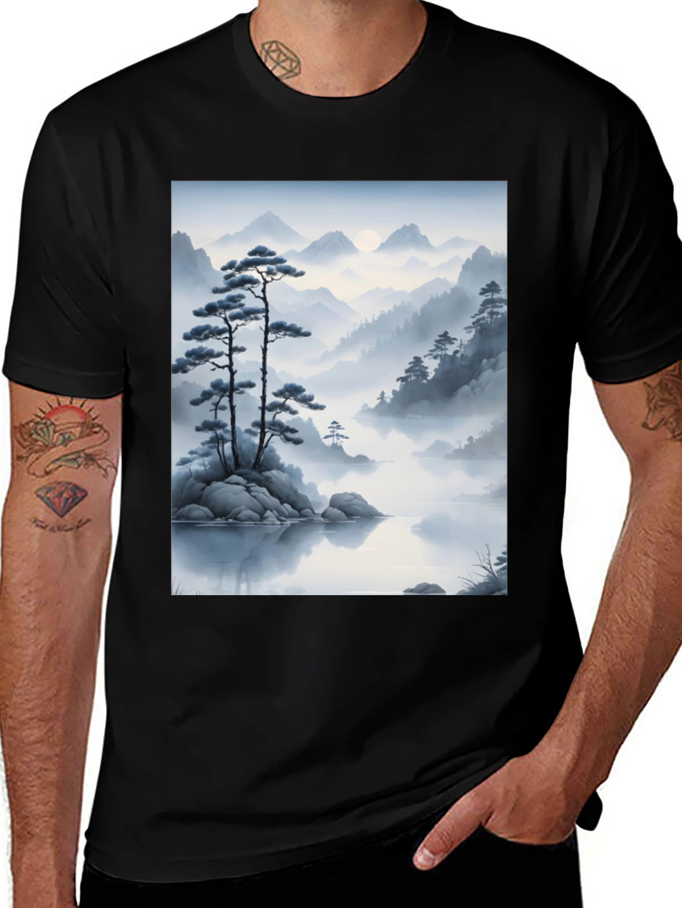 Variant 6 of Zen Landscape Graphic Tee - Peaceful Mountain Design