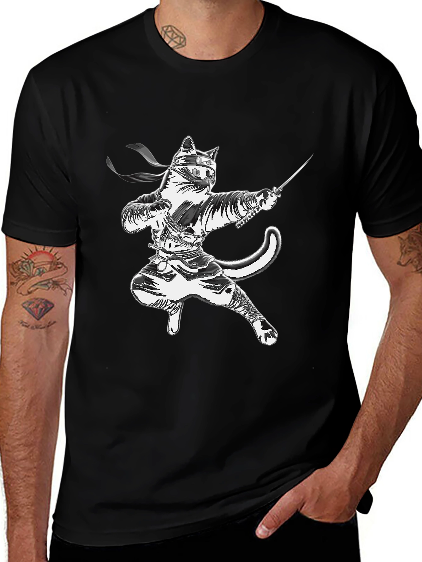 Variant 17 of Ninja Cat T-Shirt - Black, Graphic Tee