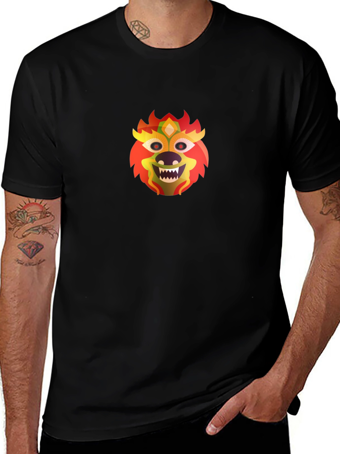 Variant 28 of Bold Lion Mask Graphic Black Tee