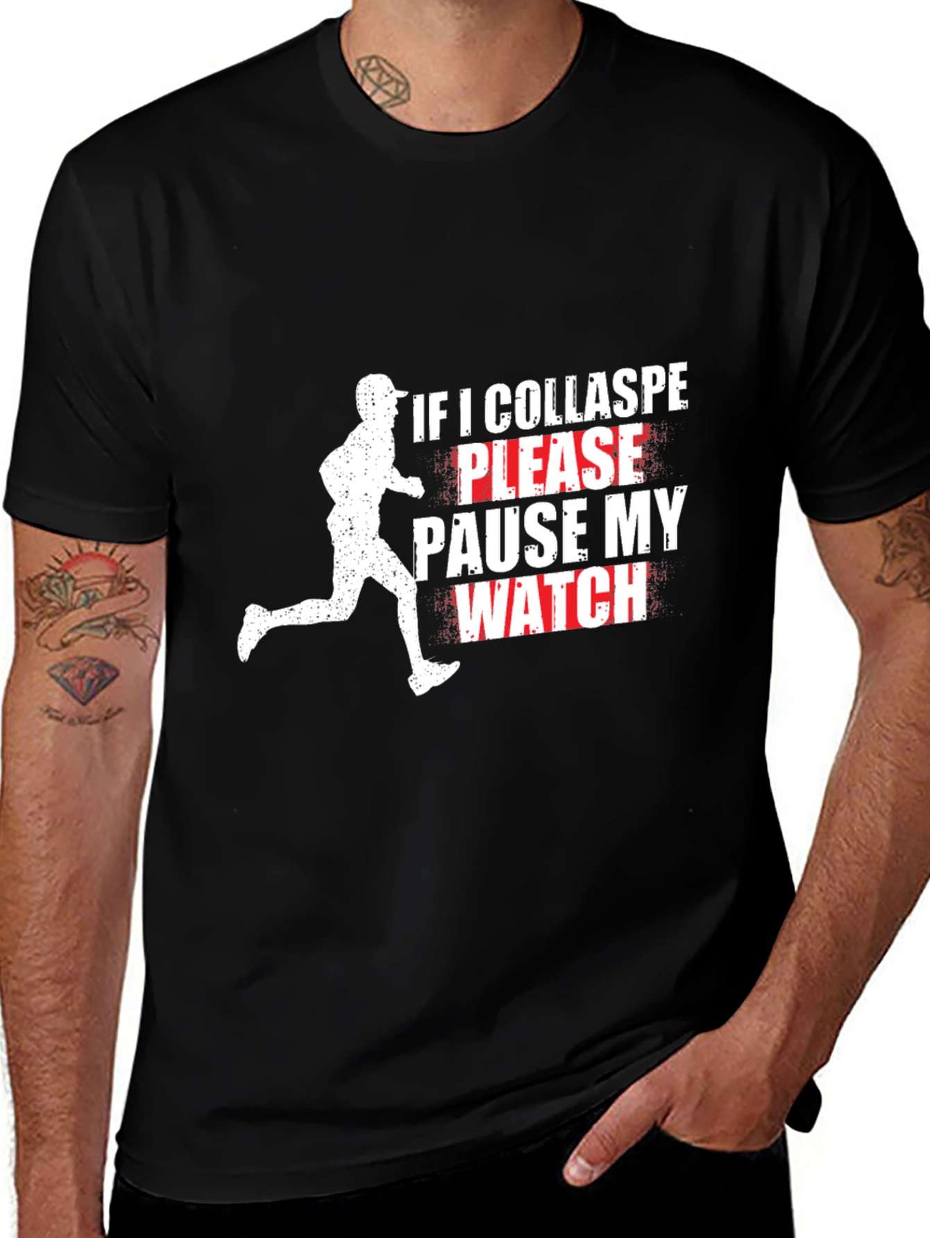 Variant 24 of Funny Runner T-Shirt: Pause My Watch Black Tee