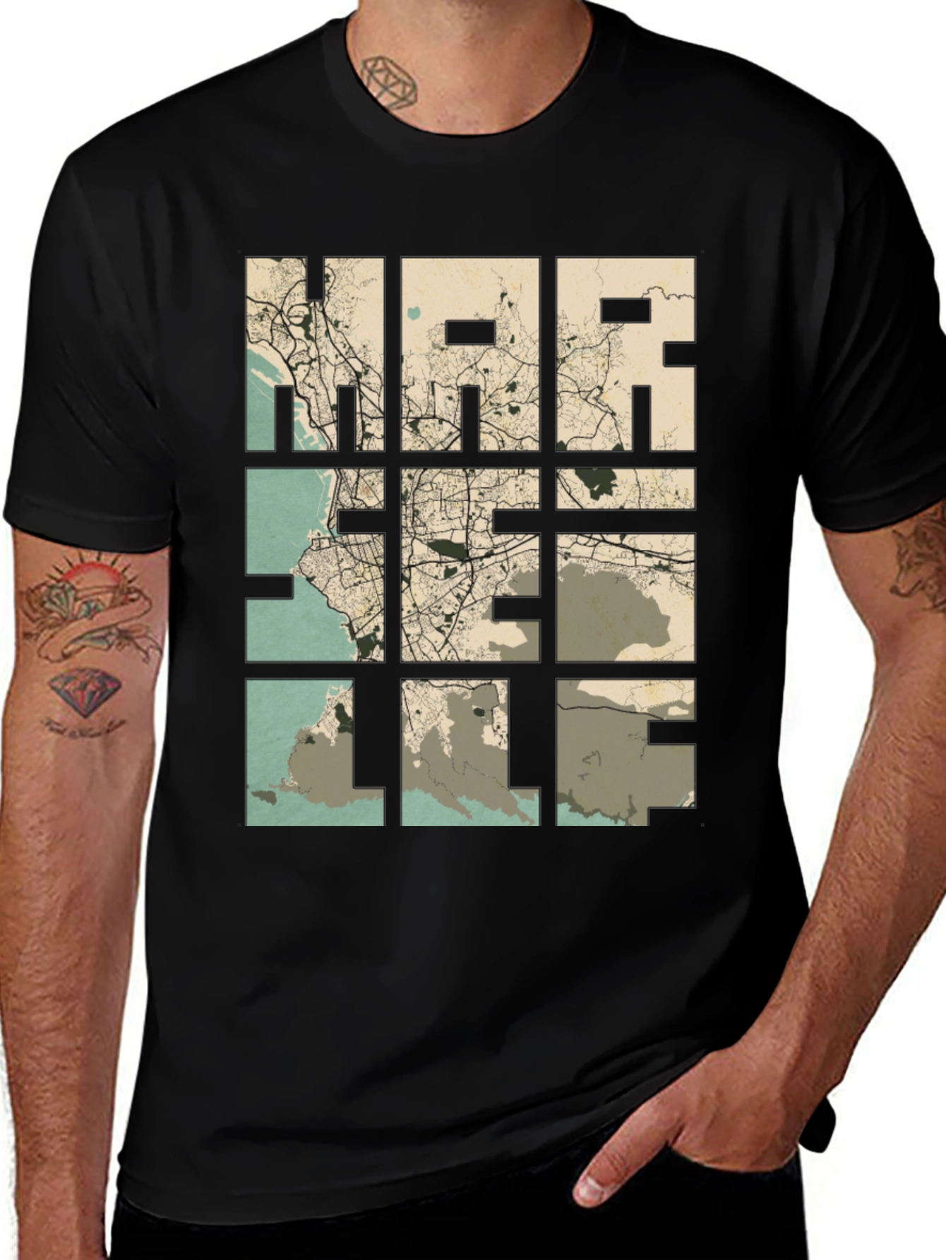 Variant 2 of Marseille Map Graphic T-Shirt - Cityscape Tee