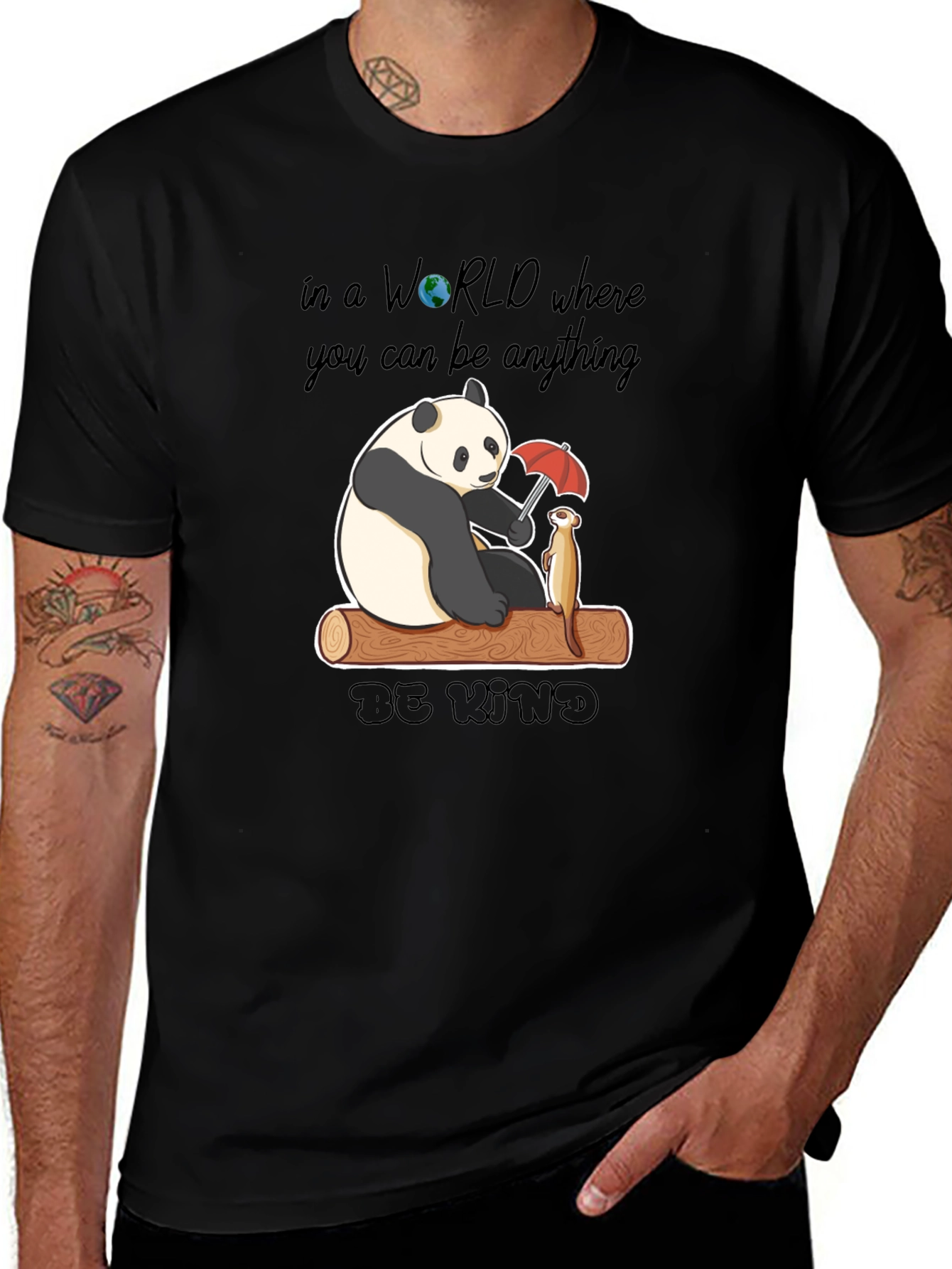 Be Kind T-Shirt - Panda and Meerkat Design