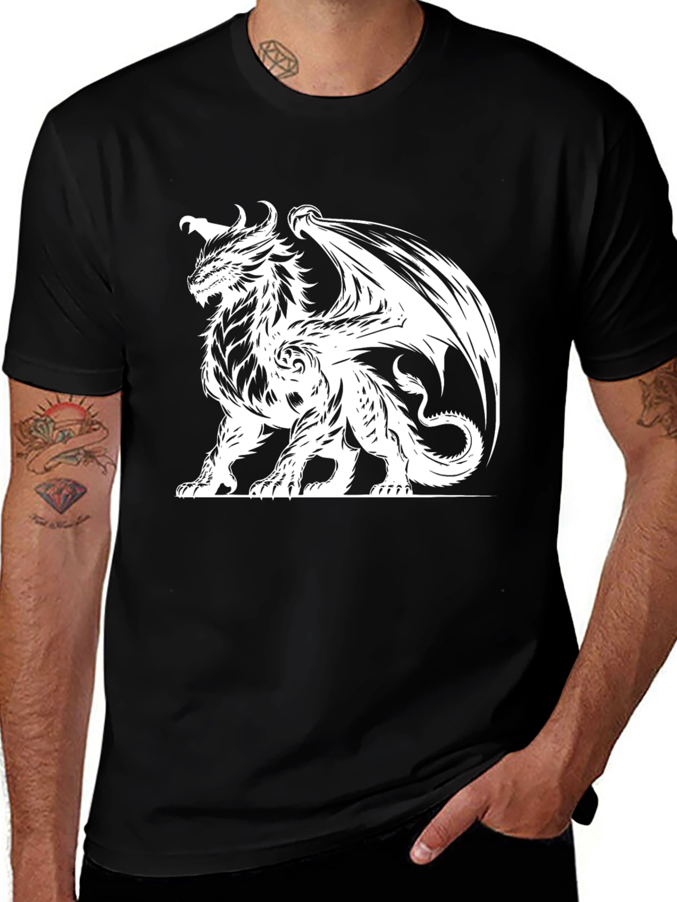 Variant 27 of Dragon Graphic Tee - Black Cotton Comfort